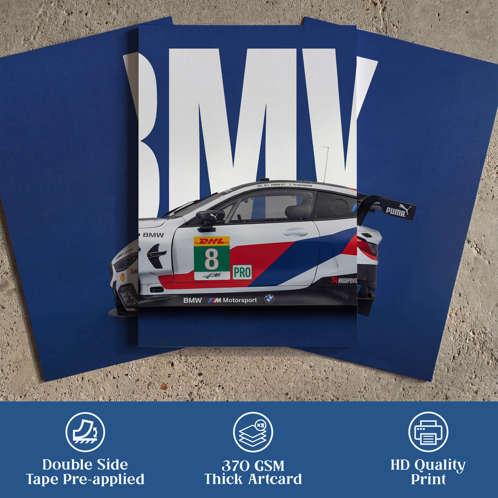 SoulAbiti 3-Piece Split Style Le Mans & GT Racing BMW M8 Wall Art Printed Posters - Large Endurance Motorsport Livery Triptych Posters - Garage, Study Room & Gaming Decor 2