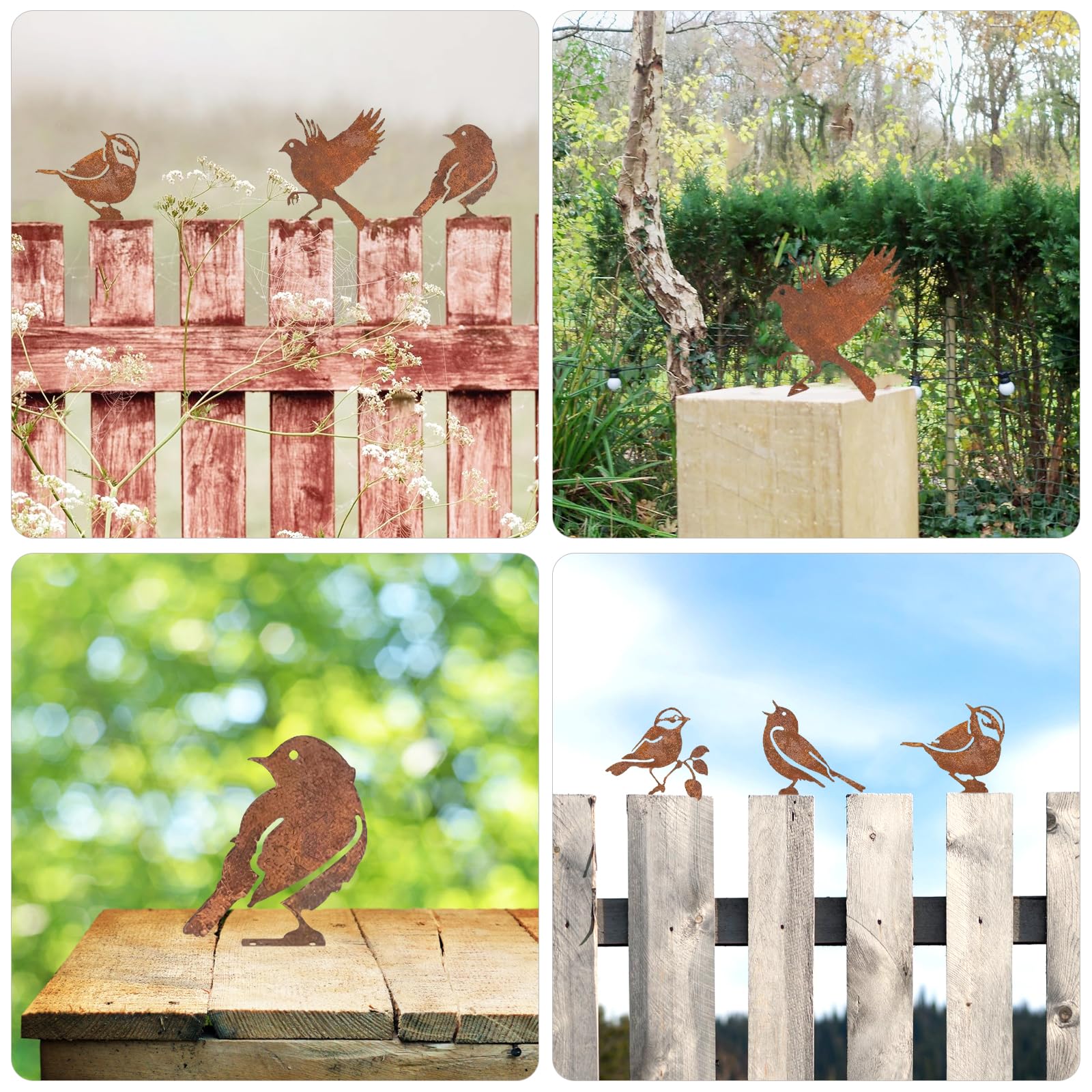 5 Pcs Metal Bird Garden Ornaments,Fence Toppers Rusty Birds Garden Decorations, Garden Fence Decorations - Image 4