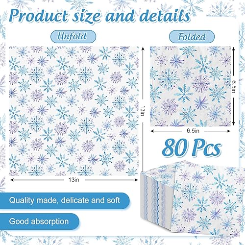 Miniatura 9 de AnyDesign - 80 servilletas de papel para invitados de Navidad, copos de nieve de invierno, servilleta desechable azul y morado para fiestas de