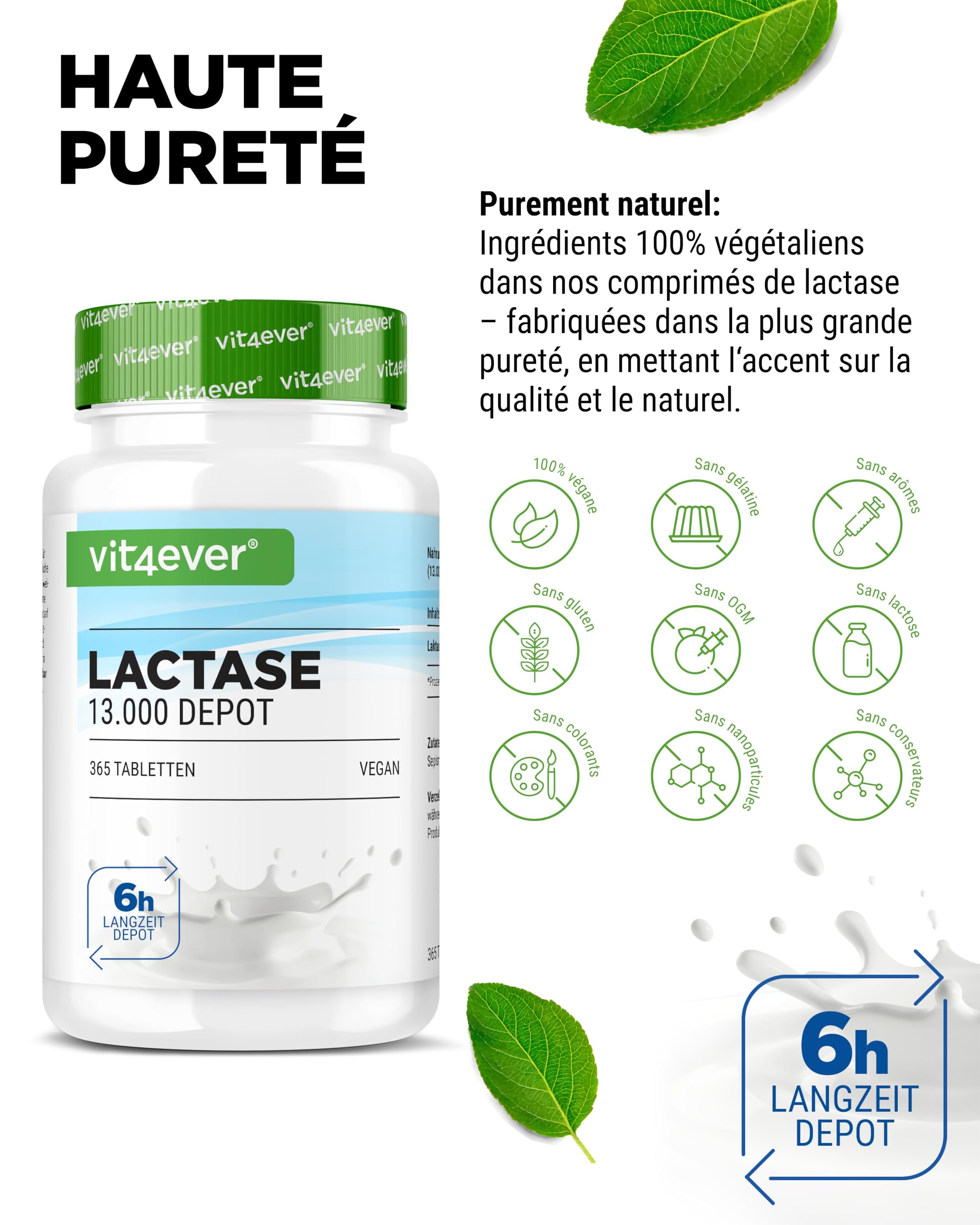 Lactase 13 000 Depot - 365 Comprimés à Libération Prolongée (Sepismart® Slow Release) - Hautement Dosé avec 13 000 Unités FCC - Pour Intolérance au Lactose et Intolérance au Lait - sans Additifs