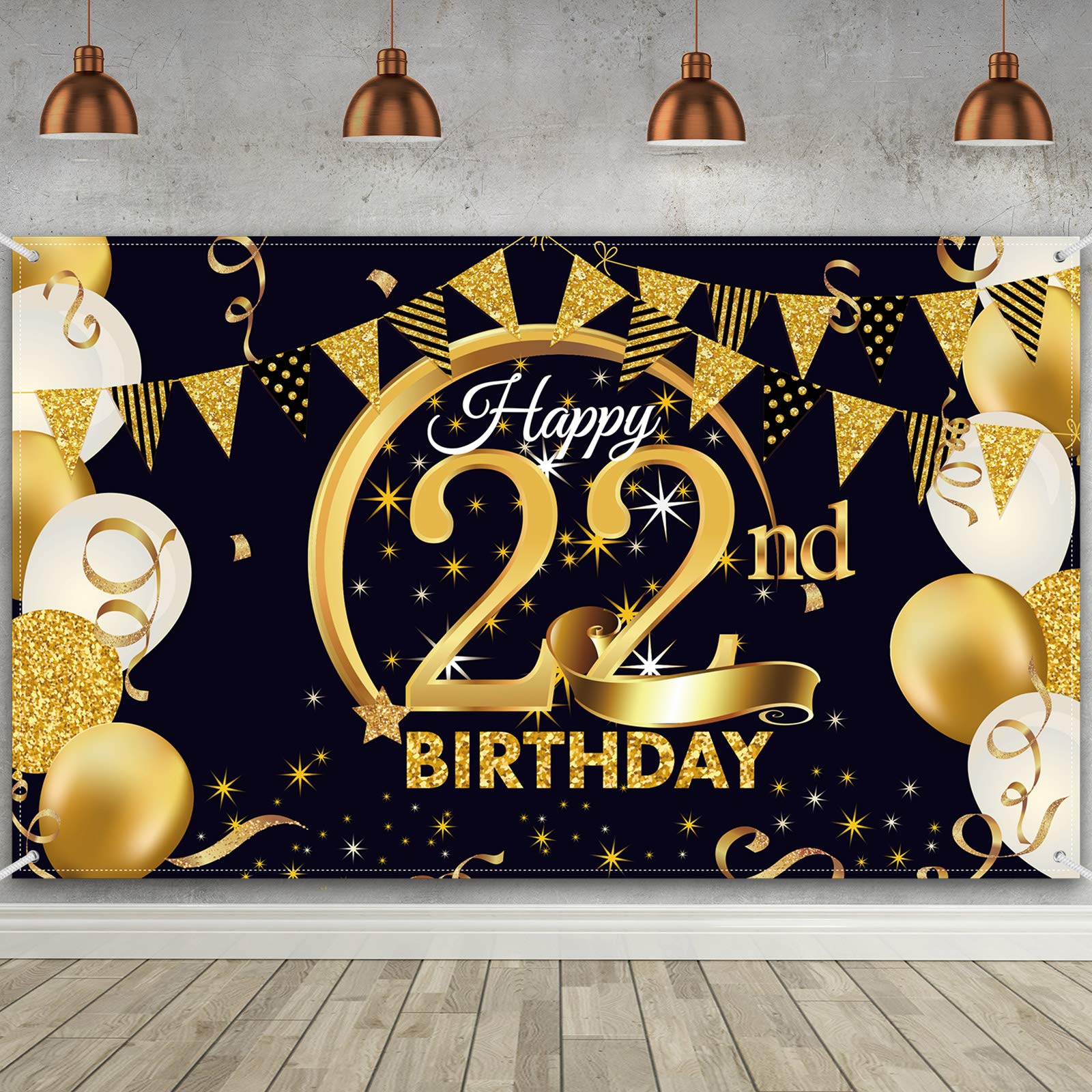 Buy 22nd Birthday Party Decoration, Extra Large Fabric Black Gold Sign