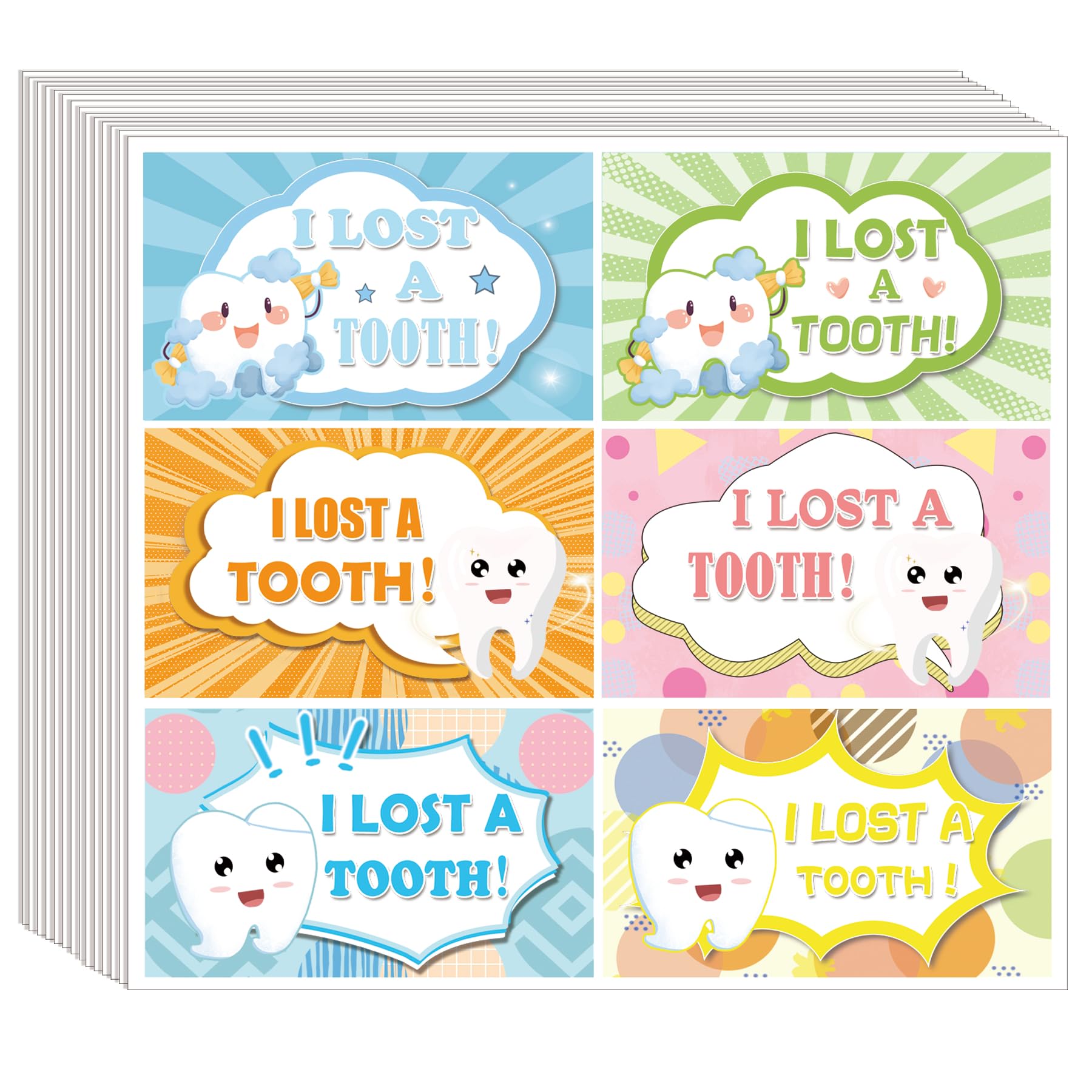 I Lost a Tooth Stickers 2.5 x 1.5 inch Dental Hygiene Stickers Tooth Stickers Funny Teeth Sticker for Boys and Girls Tooth Box Decor 60pcs
