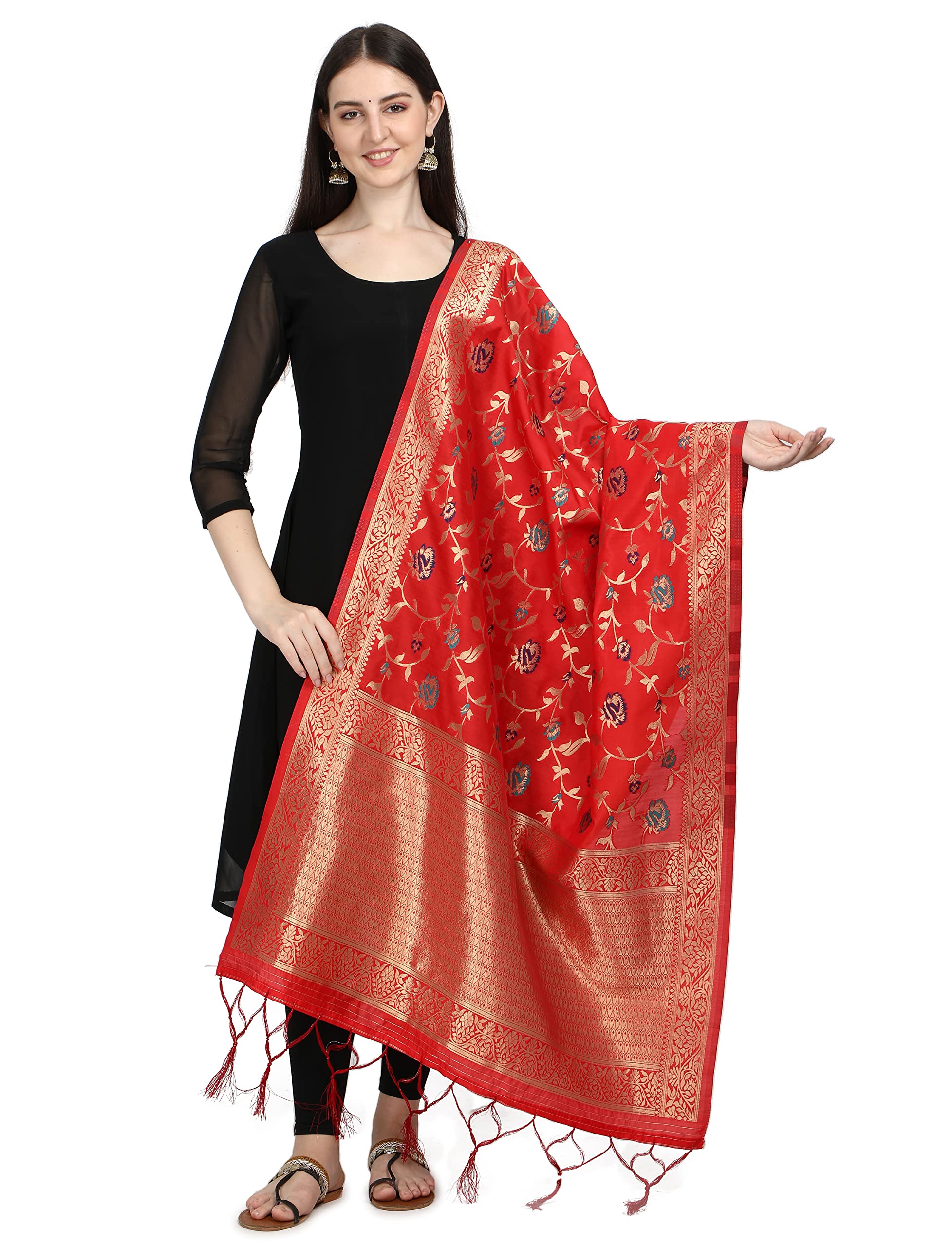 DEVANGI Women's Floral Silk Blend Dupatta
