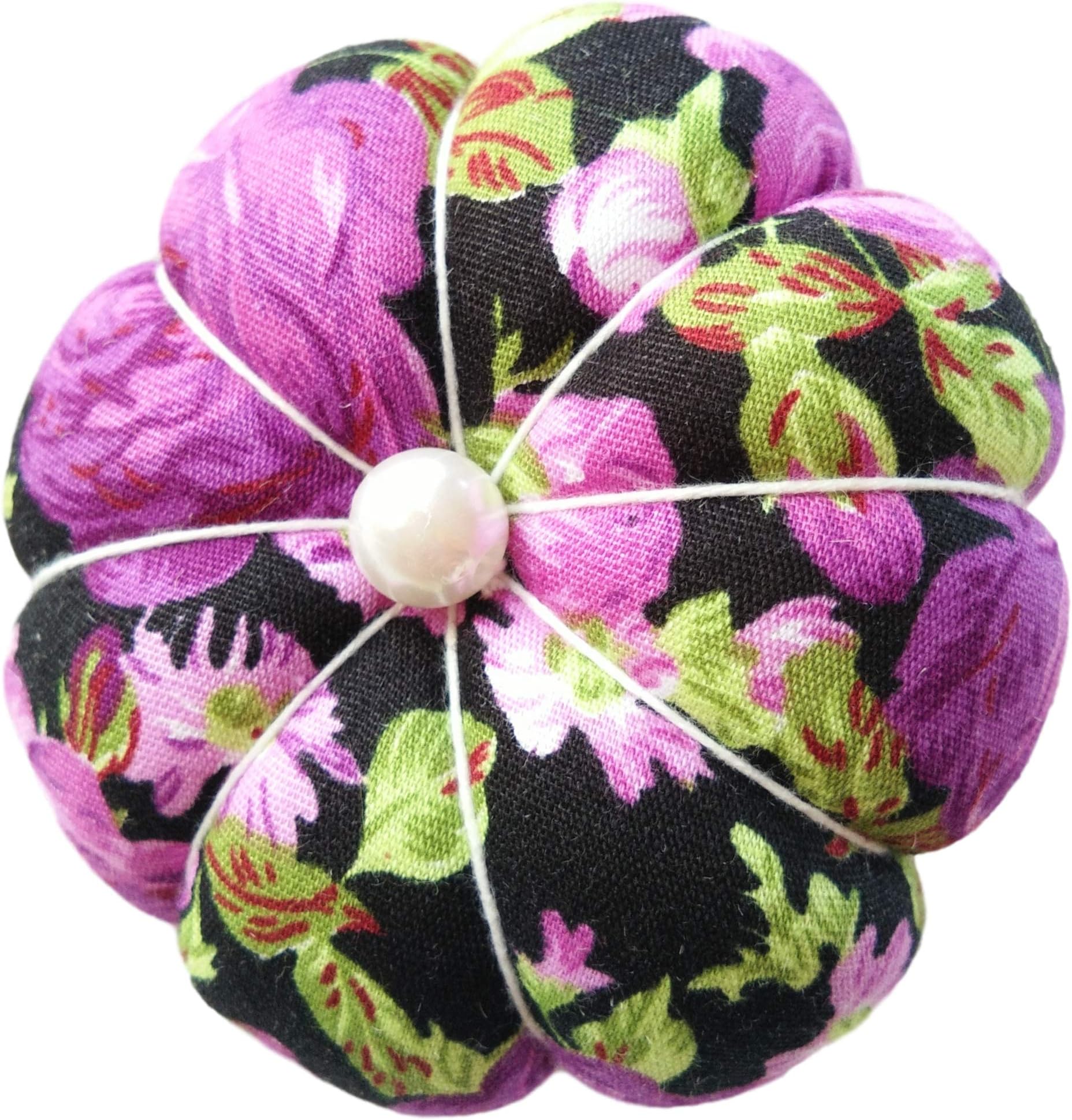 CUSHYSTORE Purple on Black Floral Flower Wrist Pin Needle Cushion Pincushion for Sewing with Adjustable Elastic Strap Fit All Wrist Sizes