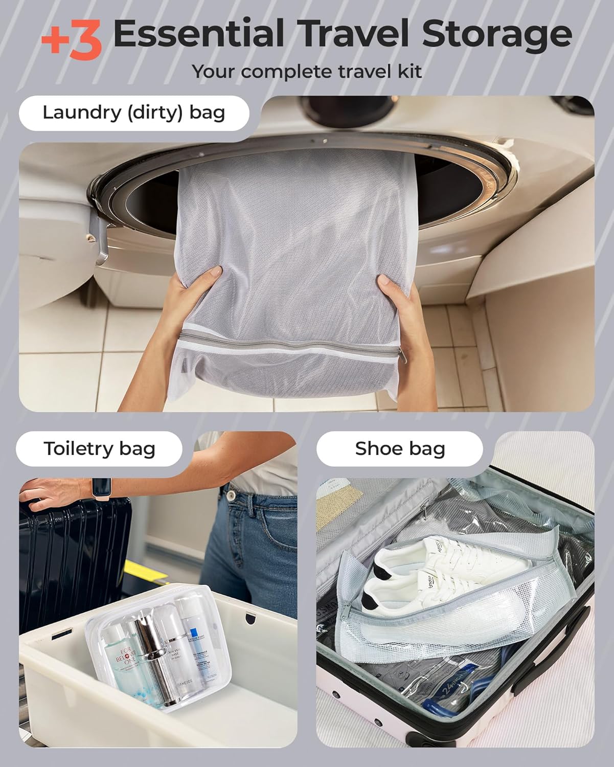 BAGSMART Vacuum Bags for Travel with Rechargeable Air Pump, Portable Space Saver Bags for Travel & Home, Vacuum Compression Seal Bag for Clothing, Blanket, 18 Pack Gray