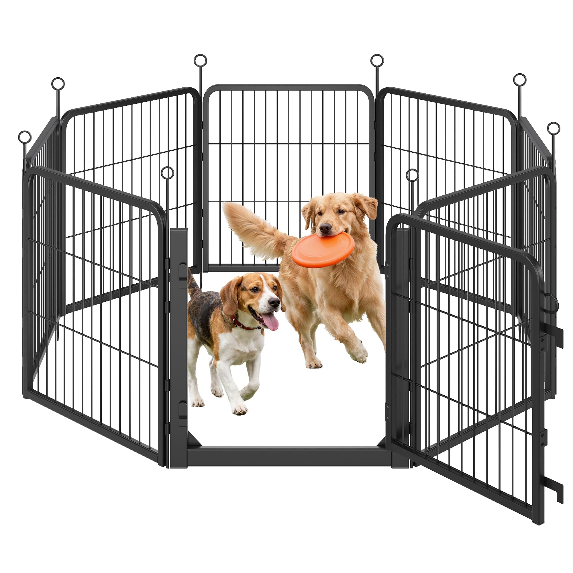 Feandrea Dog Playpen, 8-Panel Steel Pet Enclosure, Folding Puppy Pen with Door, 138.5 x 138.5 x 60 cm, Ink Black, for Indoor and Outdoor, Dack Collection PPK026B102