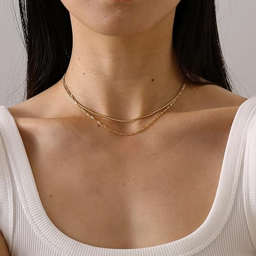 Miniatura 6 de Cadena de serpiente chapada en oro de 18 quilates, collar de espiga en capas, gargantilla para mujer, collares delicados con dije de lunares,