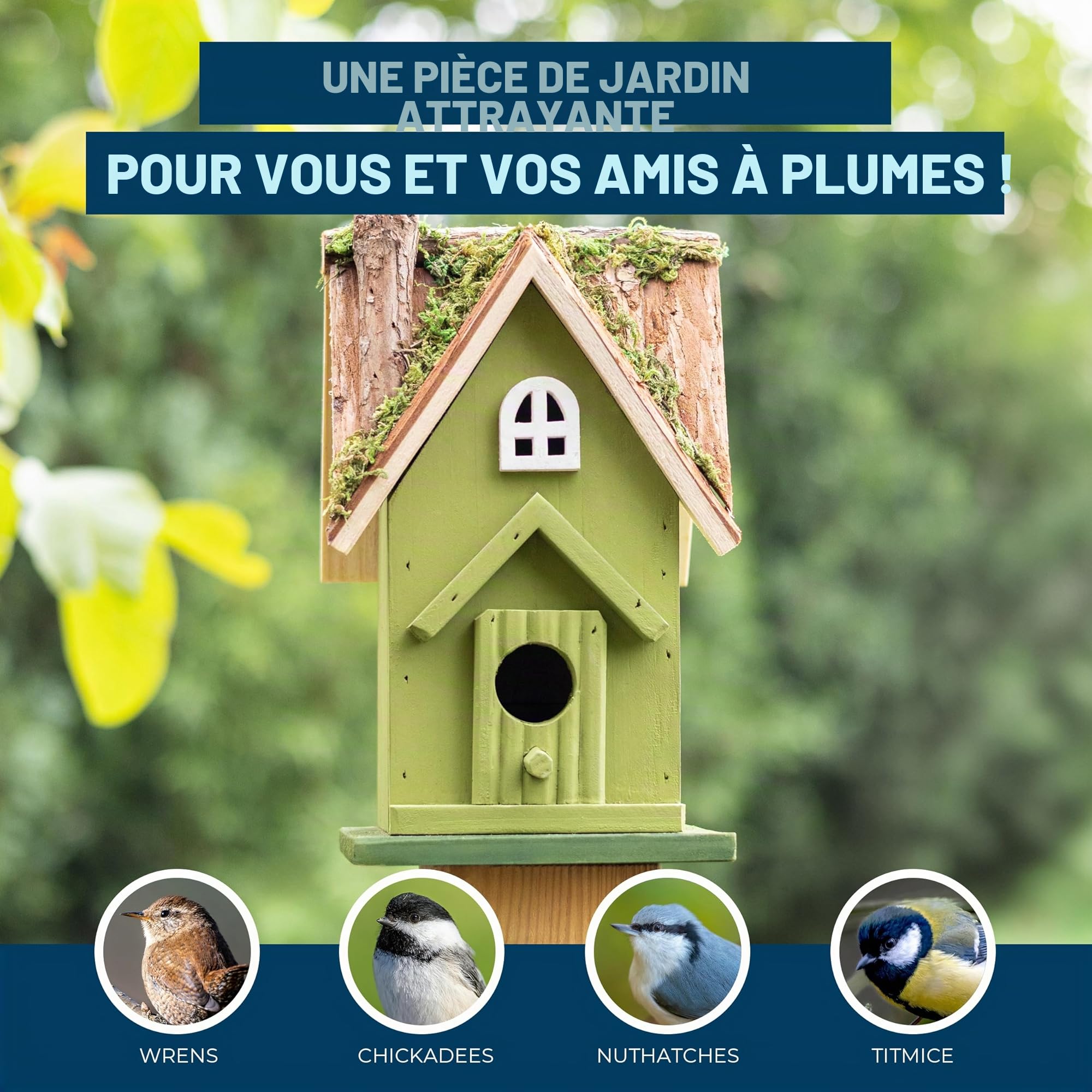 MEKKAPRO Nichoir Oiseaux pour Extérieur - Maison d'Oiseau et Décoration de Jardin Extérieur | Refuge Naturel pour Mésanges, Troglodytes, Sittelles
