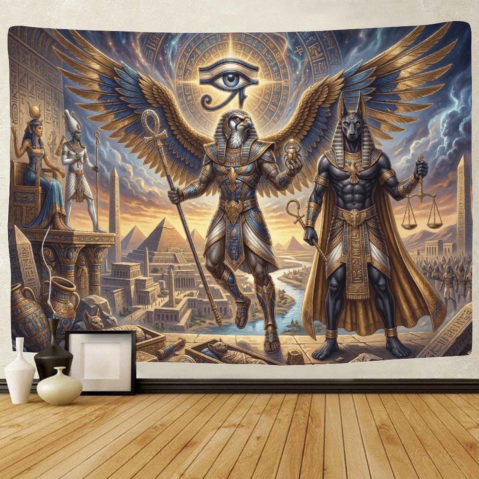 GPMNBCXZK Egyptian Horus 3D Printed Wall Decor Anubis Art for Living Room Bedroom Home Wall Tapestry 70cmx100cm