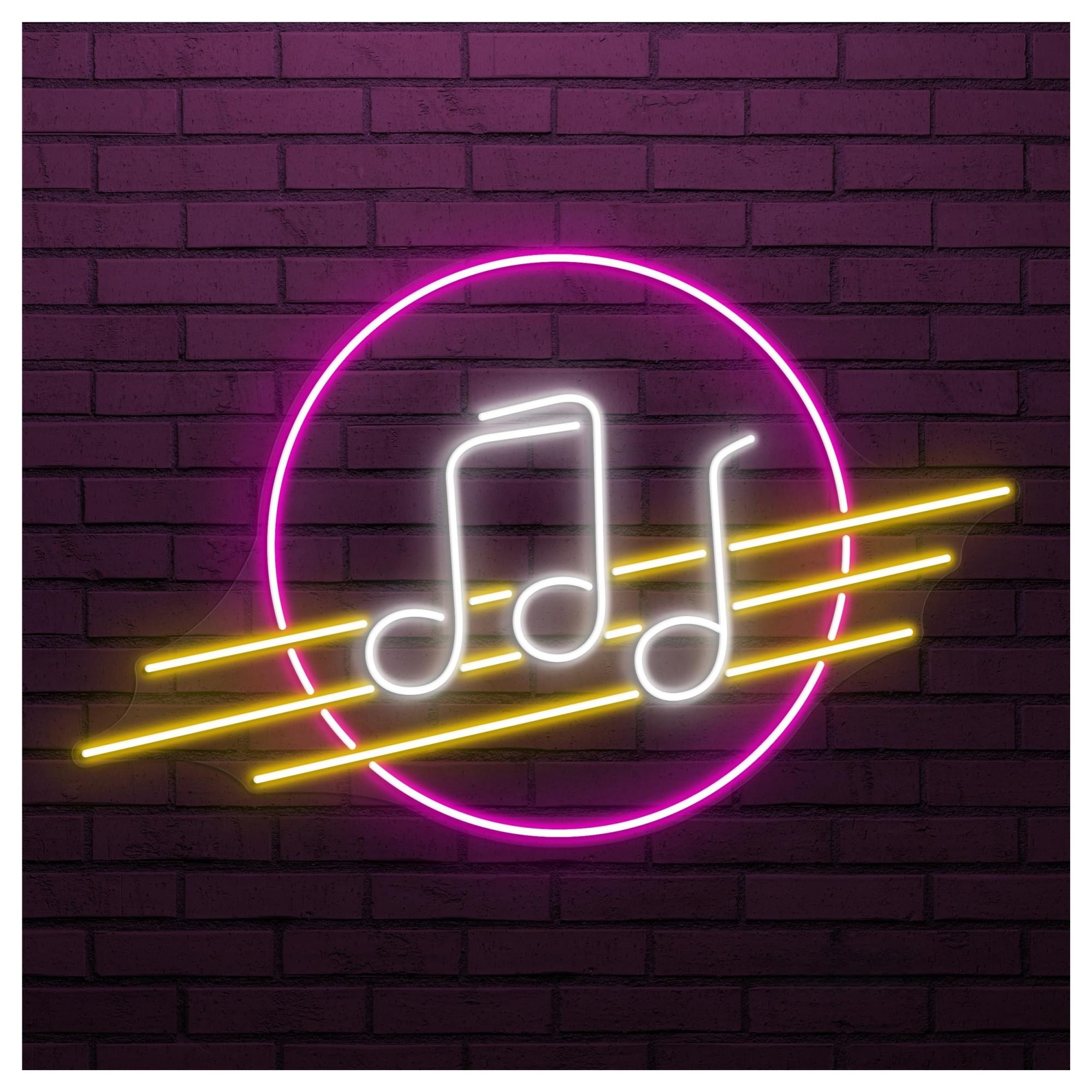 RONGCH Hanging Art Signs Music Notes Circle Neon Sign, Suitable for Club Party Wall Decor with Brightness Adjustable 50cm