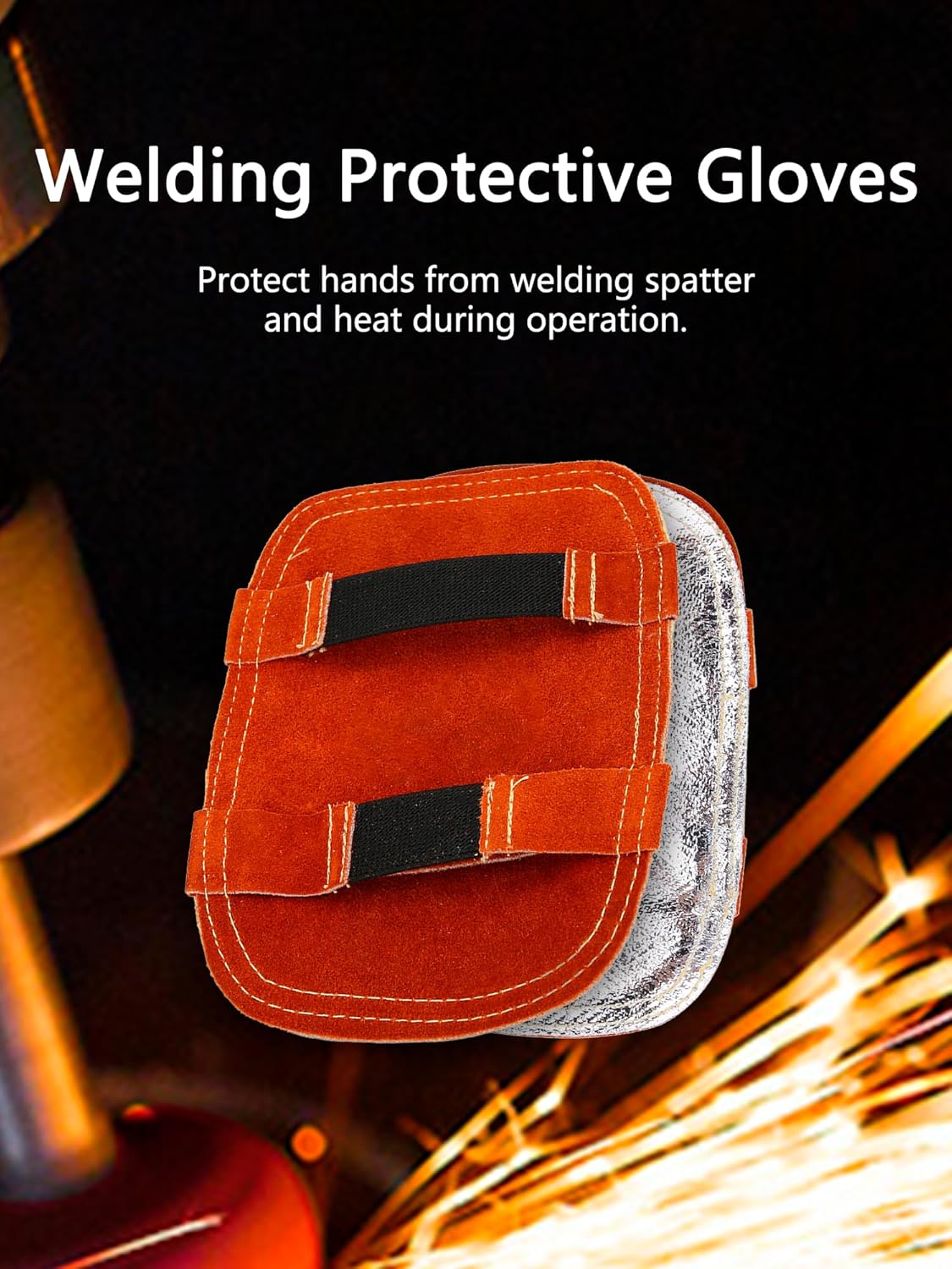 Watris Veiyi Hand Heat Shield, Welding Hand Pad, Split Cowhide Leather Aluminized Back Welding Gloves for Boiler Cutting