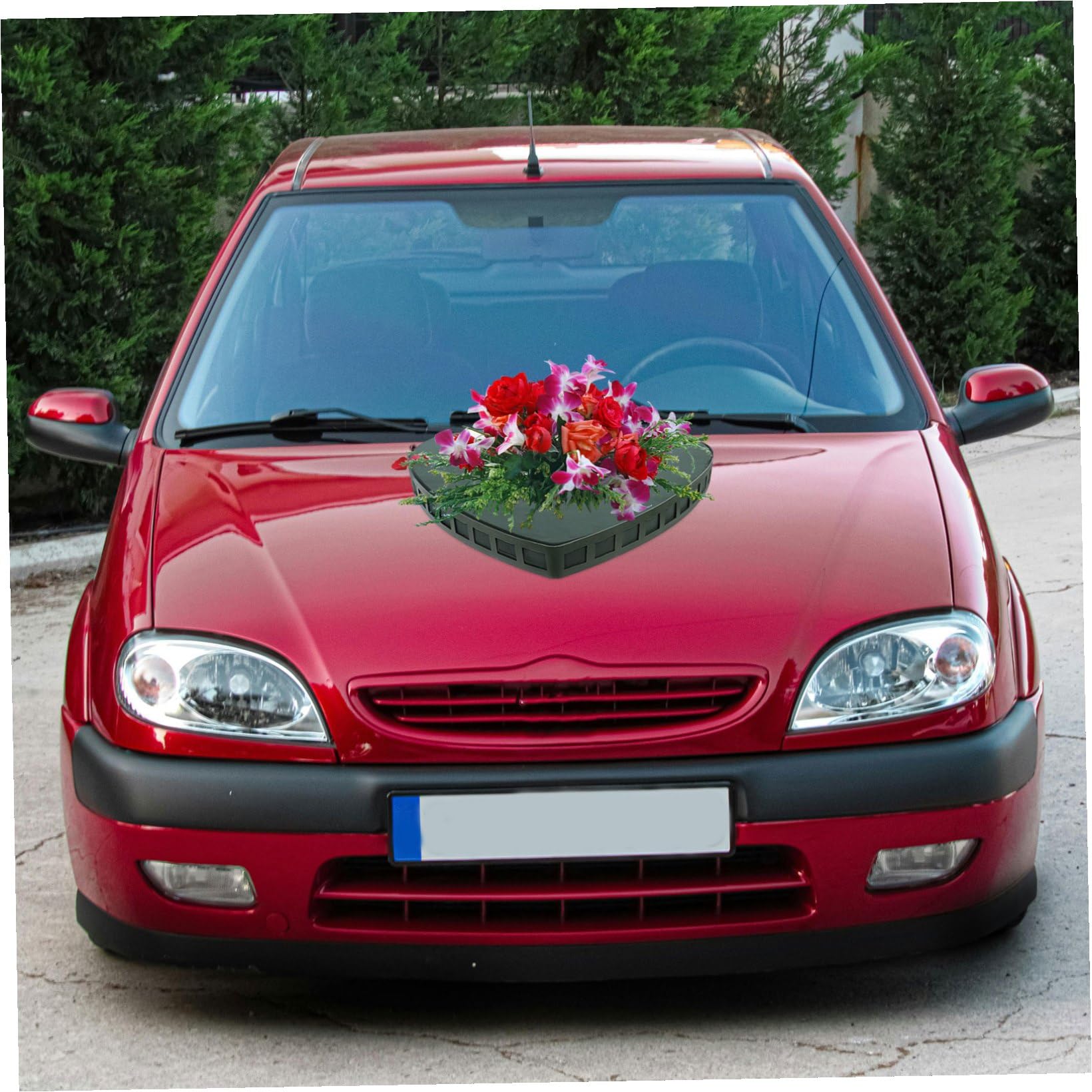SHINEOFI Herzförmige Blumenschale für Hochzeitsauto mit Saugnapf, Grün | Kunststoff Pp, Leicht und Auslaufsicher, Super Large Format, für Hochzeit und Zuhause