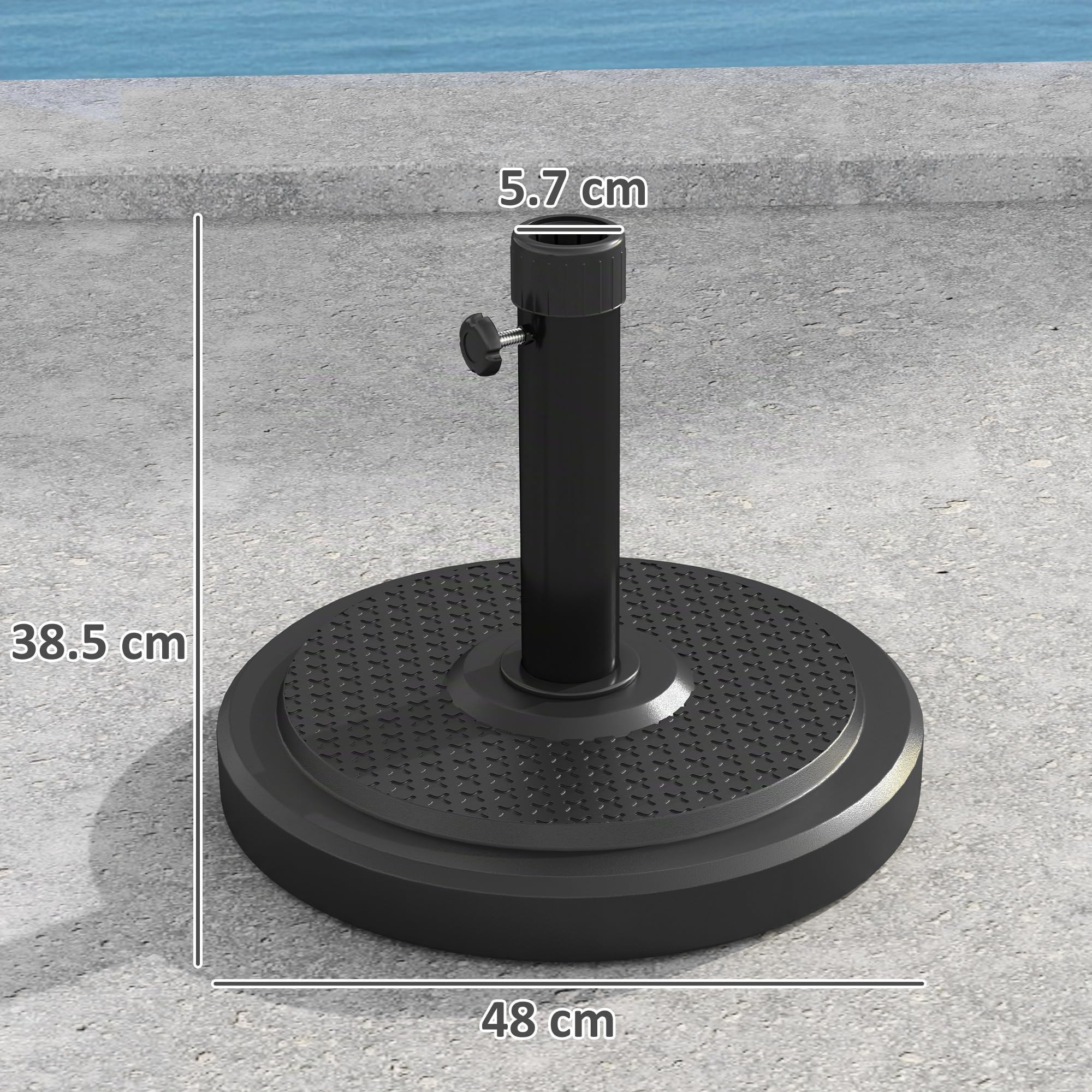 Outsunny Base per Ombrellone da 22 kg per Ombrelloni Max. Ø2.8 m, Nero | Basamento Rotondo, Pali da Ø38 mm o Ø48 mm