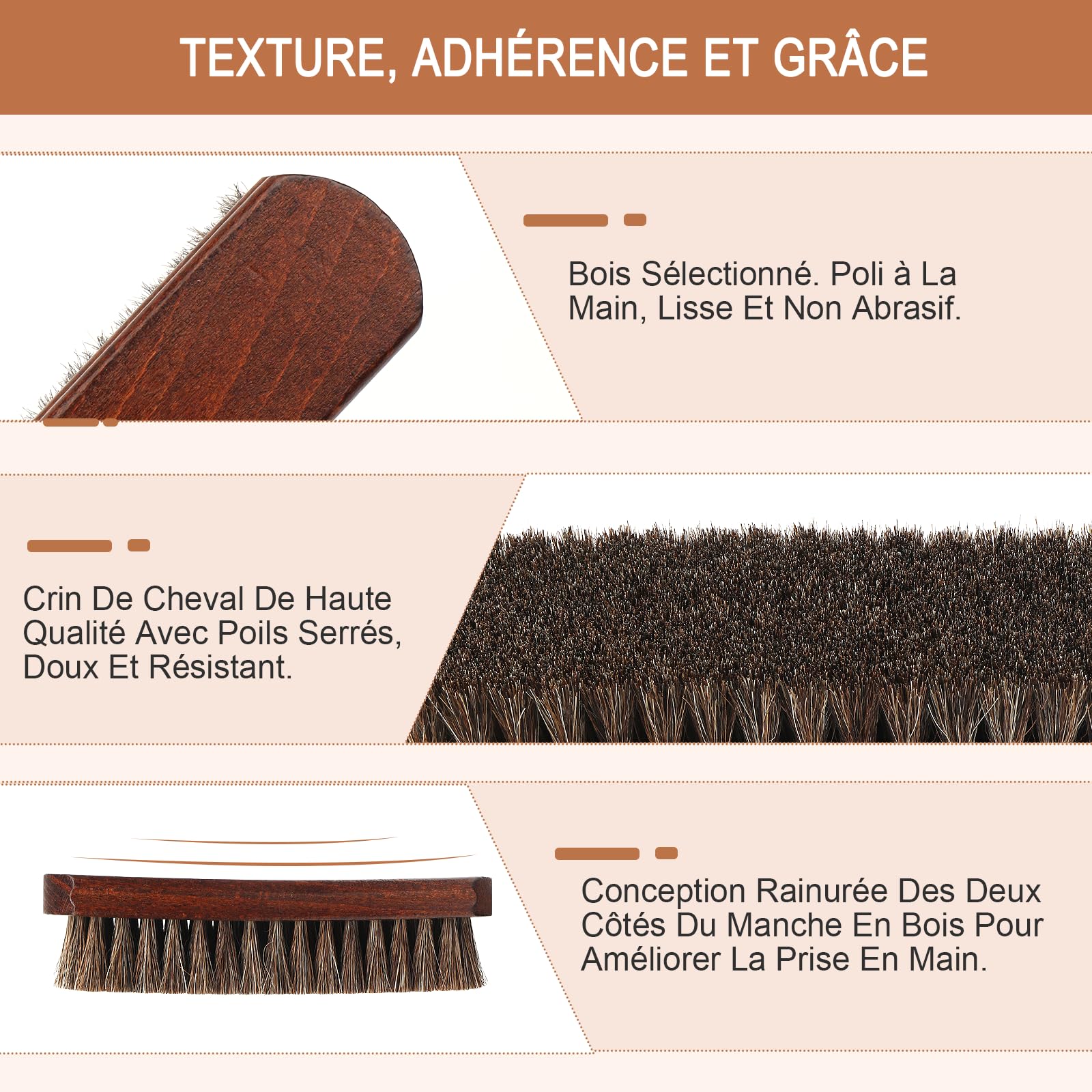 Brosse Chaussures CRIN de Cheval Naturel Entretien Cuir Polissage Lustrage pour Botte Basket Daim Canapé Meuble Intérieur Voiture Manche Bois de Hêtre Kit Nettoyage Professionnel Accessoire Brillance