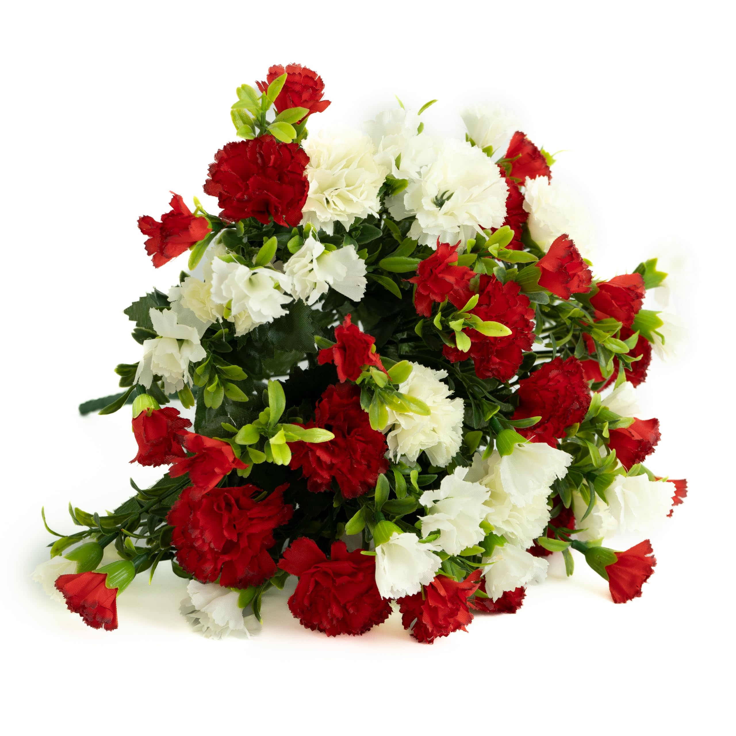 Bountiful Harvest Red & Ivory 35Cm Artificial Silk Carnation Flower Bush - Home Wedding Grave (, 1 Bunch)