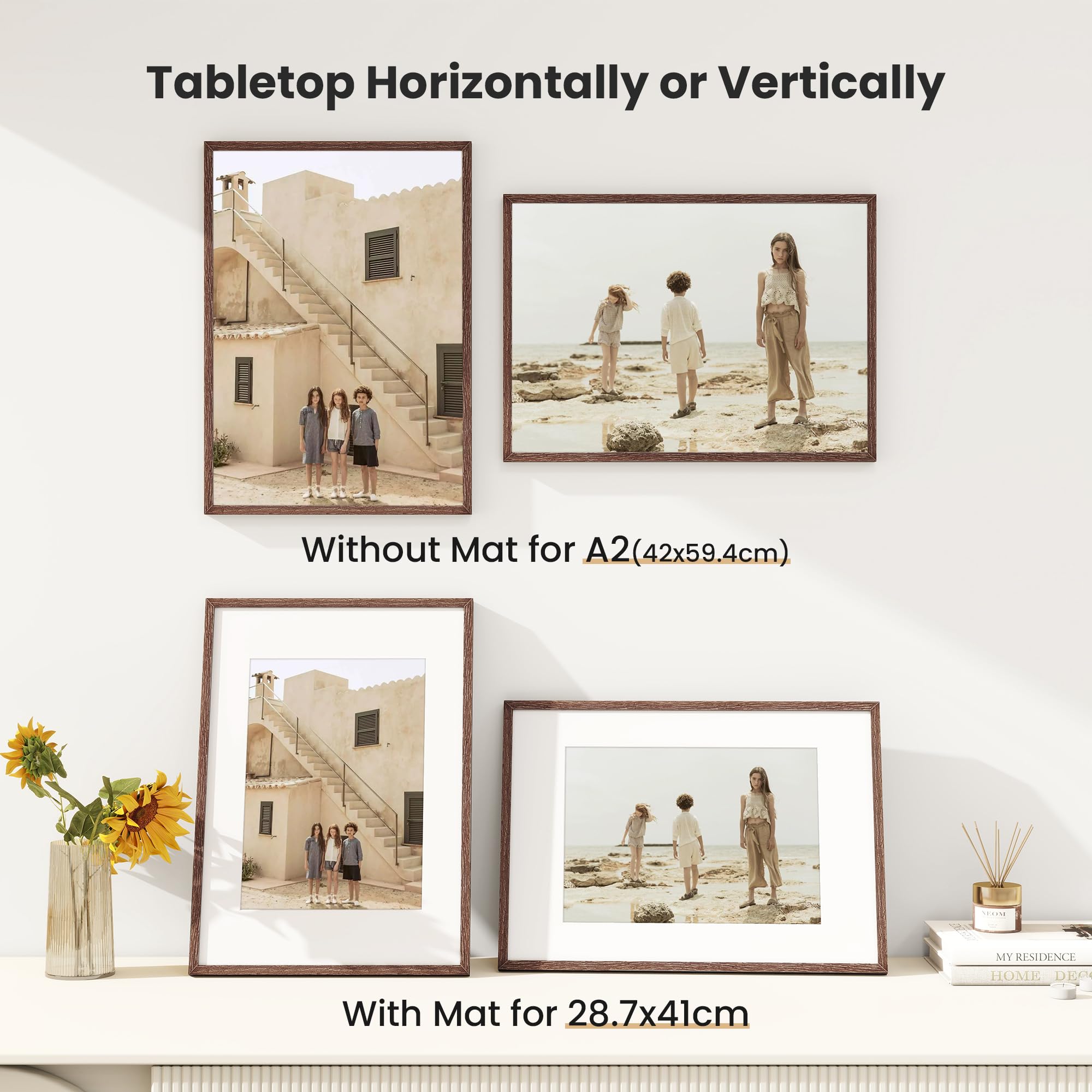 A3 Picture Frame, Solid Oak Wood A3(30x42 cm Photo Frame, A3 Frame with Mount for A4(21x29.7 cm) - Image 2