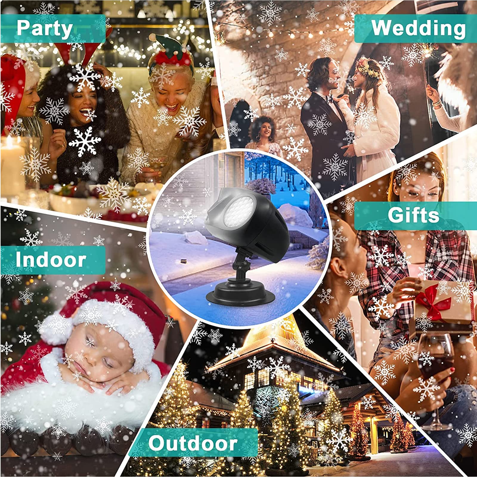 Lumières de projecteur de Noël, projecteur de lumière LED de Flocon de Neige, lumières de projecteur de Noël intérieures/extérieures étanches pour Le Festival de fête de Mariage de décoratio