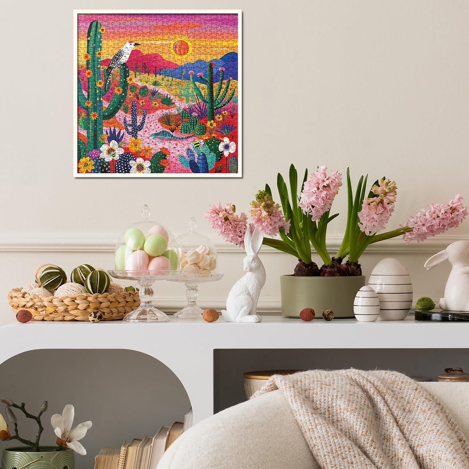 Colorful Succulent Desert Puzzles for Adults 1000 Pieces, Nature Plant Cactus Jigsaw Puzzles, Bird Art Fantasy Puzzles