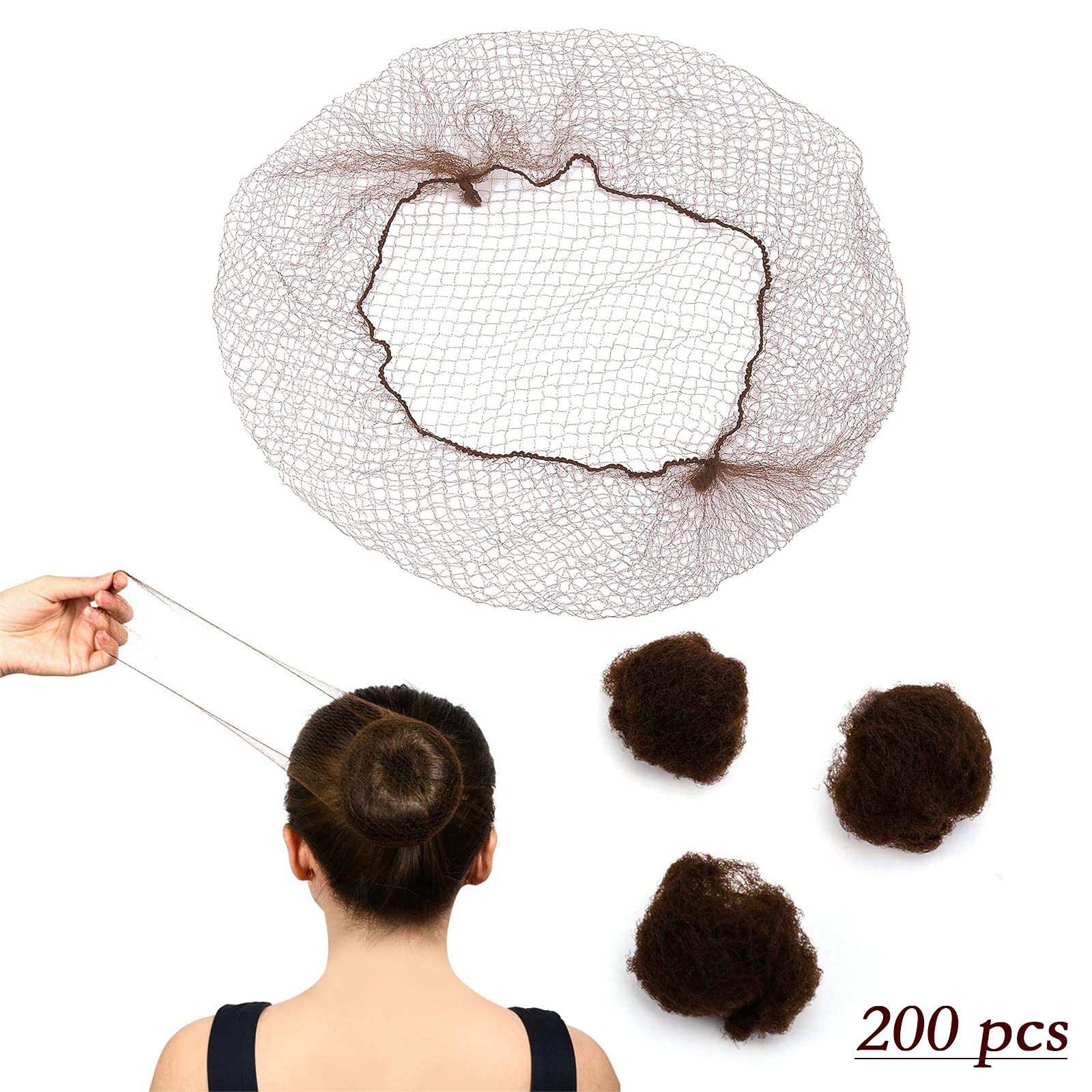 200 redes de pelo invisible con redecilla pelo elasticidad nailon redecilla para el cabello con borde elástico Adecuado para la fijación del cabello de bailarines, gimnasia, jinetes, chefs, enfermeras