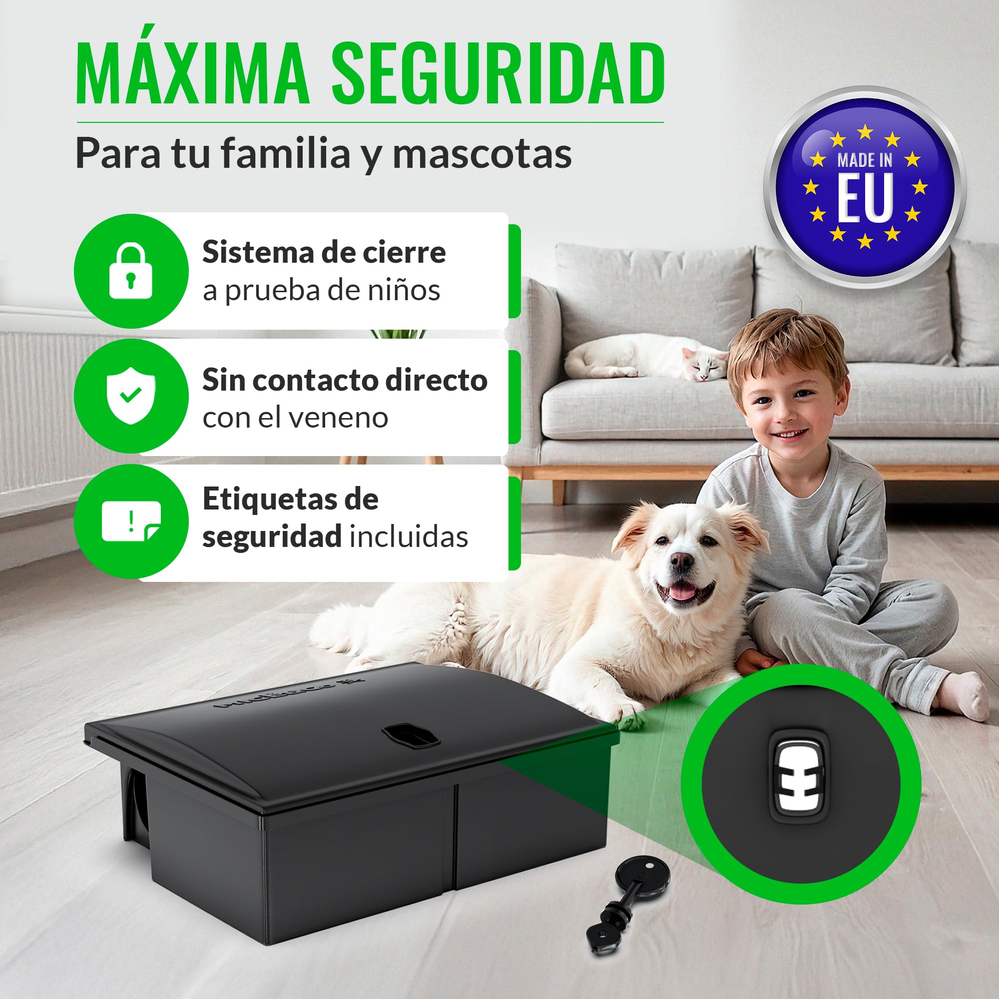 Mice&Co Portacebos para Ratones con Llave - Estación de Cebo para Pequeños Roedores - Trampa Ratones Profesional Caja para Cebo Veneno | Pack 4 Unidades