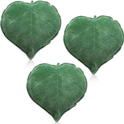 Almohada en forma de hoja de 3 piezas, 20 x 20 pulgadas, almohada decorativa de hojas 3D, cojín decorativo para sofá, planta verde, decoración del