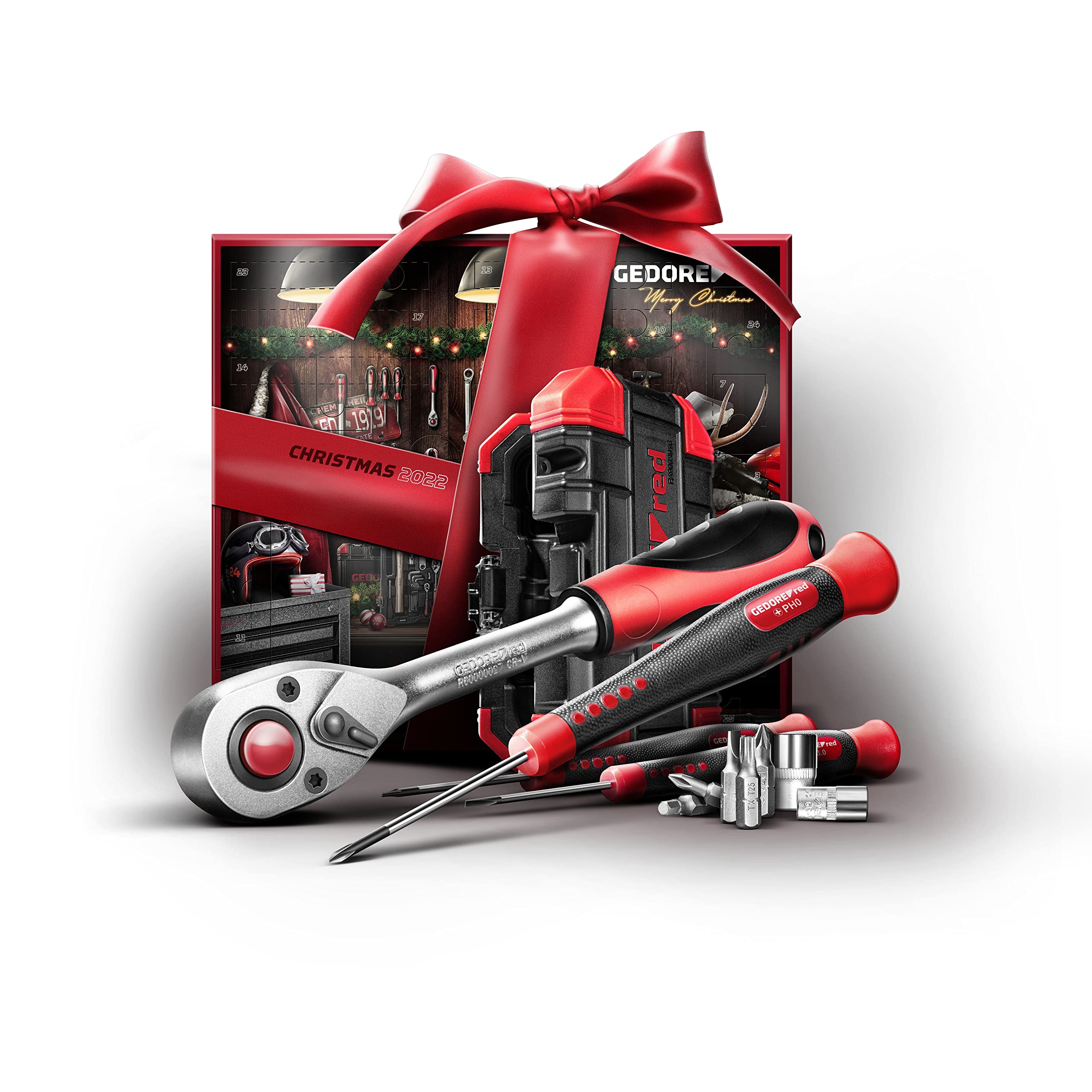 Gedore Red Calendario de Adviento 2022, 42 piezas, calendario de herramientas para hombres, regalo para hombres, R49002042