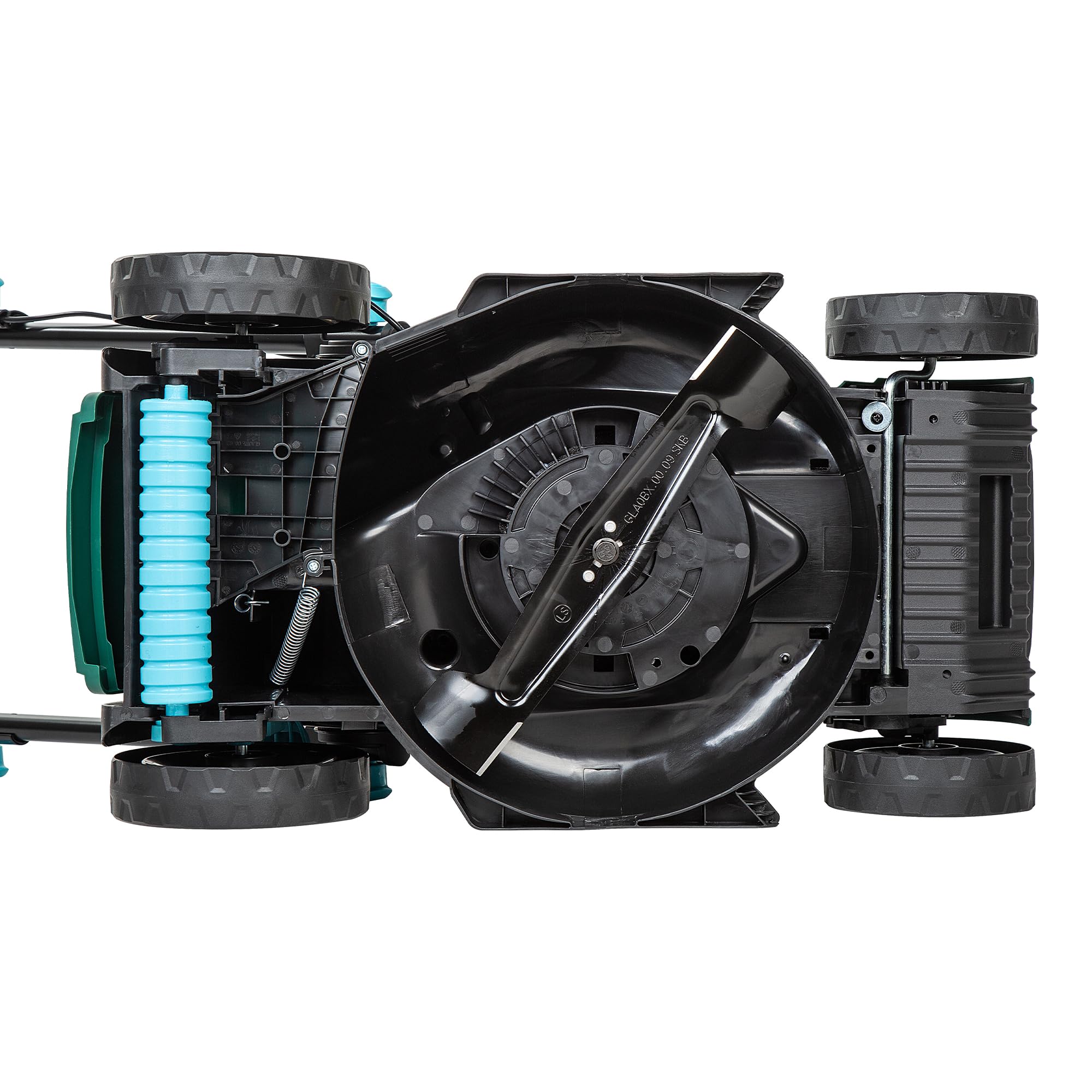 FORTE Cortacésped inalámbrico de 21,6 V y 34 cm con batería de iones de litio de 4,0 Ah, cargador rápido y rodillo trasero. Potente cortacésped de batería para césped pequeño a mediano (cortacésped de