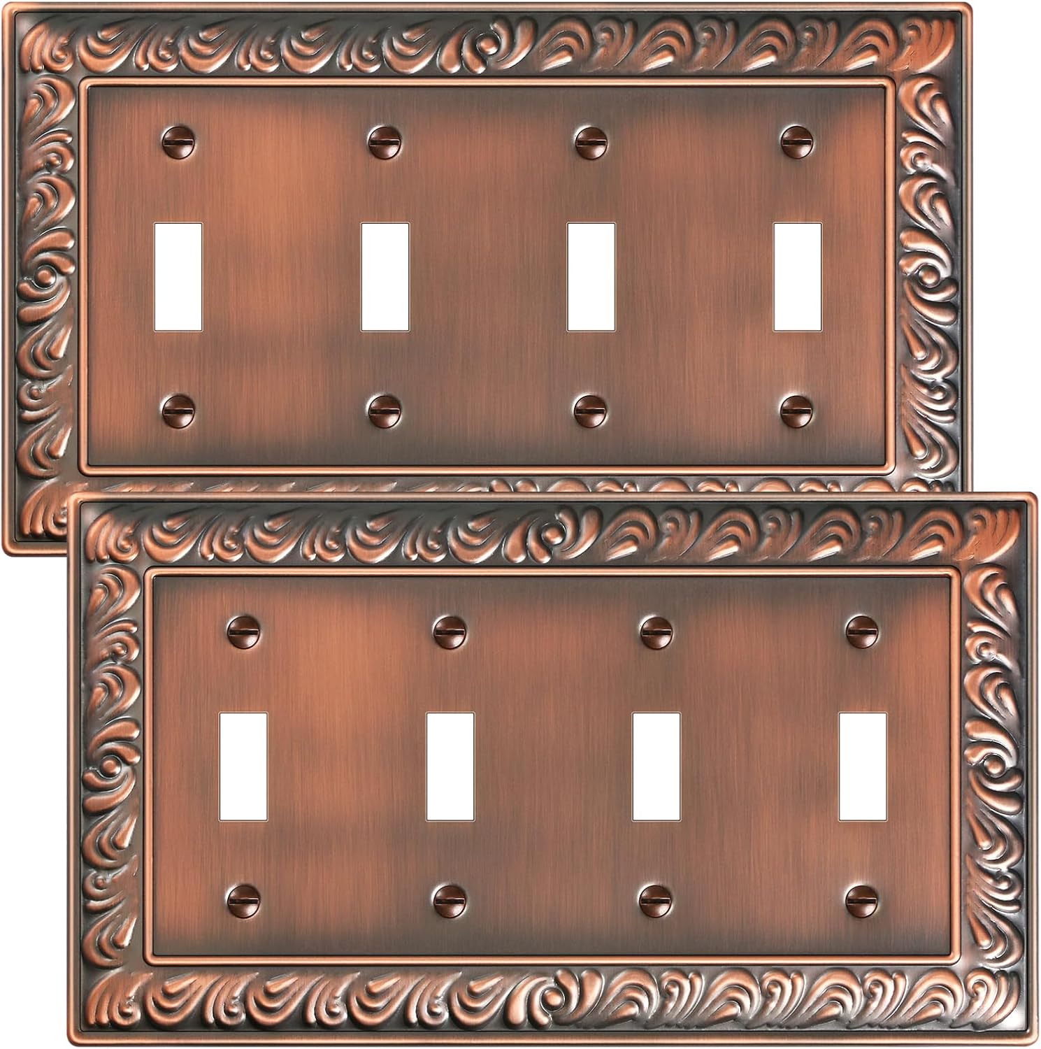 2-Pack Quad Toggle Light Switch Cover Plate, 4 Gang Metal Switch Plate Covers, Paisley Pattern Decorative Wall Plates, Corrosion Resistant, Antique Copper