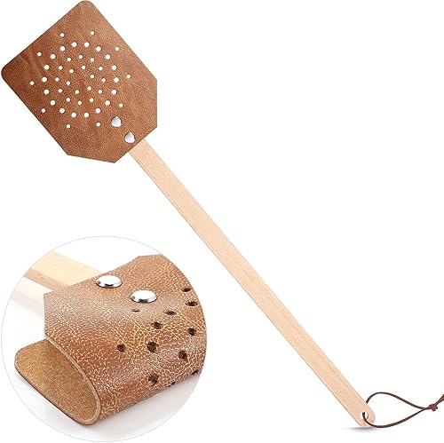 YoungJoy Swat manual rústico de cuero resistente de 19 pulgadas con mango largo de madera (1 paquete, negro)