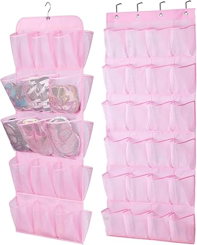 MISSLO 30 organizadores de zapatos colgantes rosa + 24 organizadores de zapatos rosa para niños