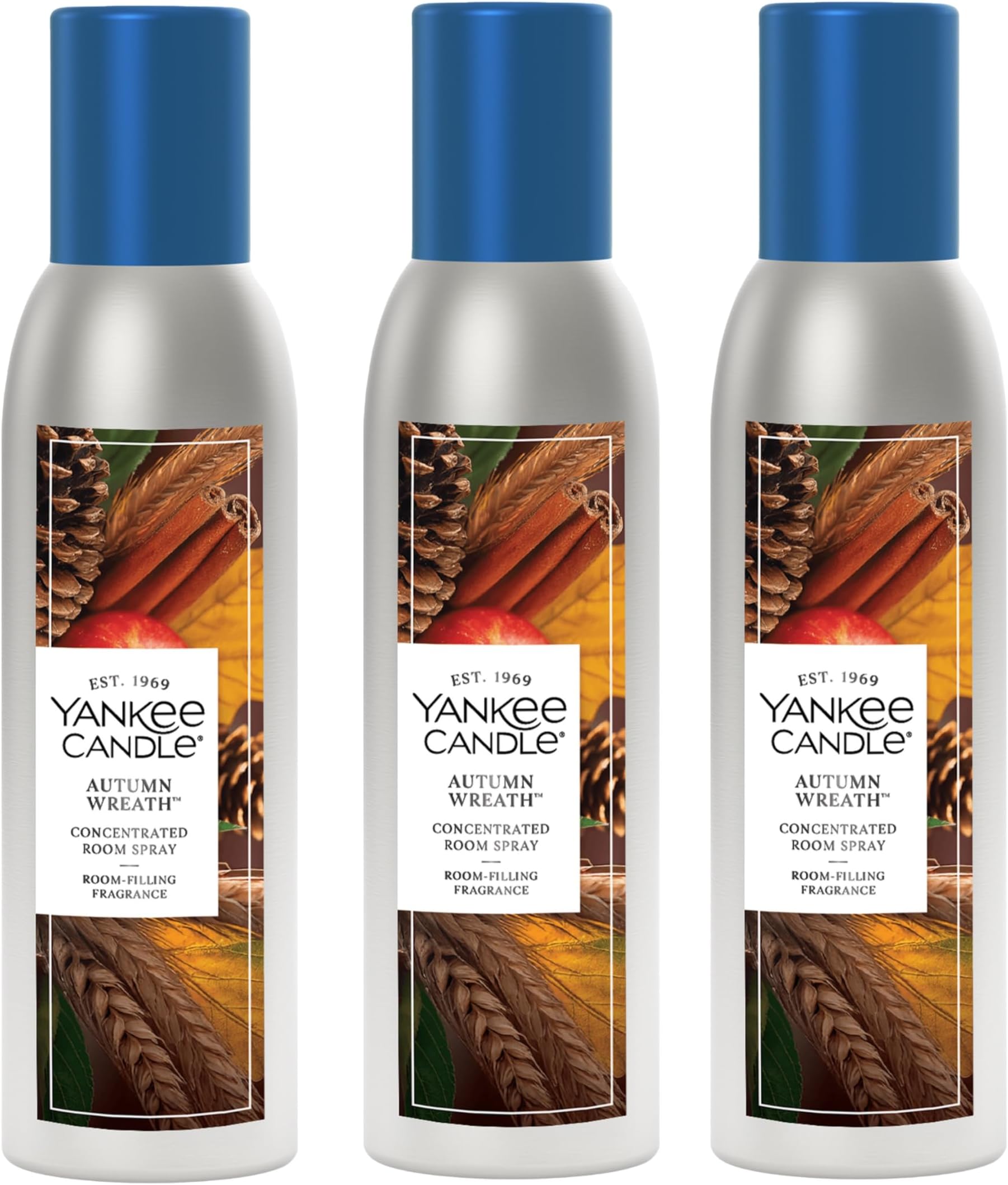 Yankee Candle Concentrated Room Spray Air Freshener, Instant Home Fragrance, Odor Eliminating Spray, Autumn Wreath (Pack of 3)