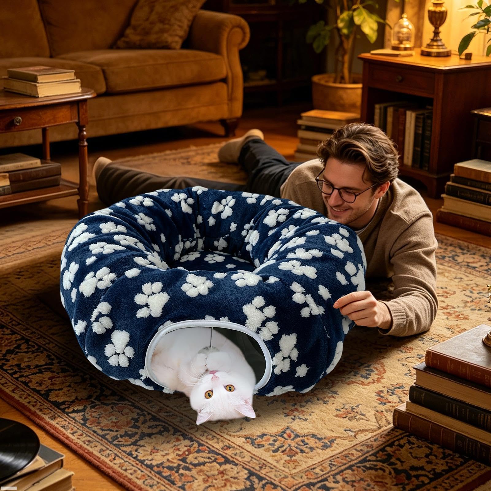 Generisch Donut para gatos, gran comodidad lavable con pelota de juego | Cueva para gatos Donut Cachorro Cama para Cachorros Conejo Mascotas Interior Piso Hogar Salón Dormitorio Balcón Esquina