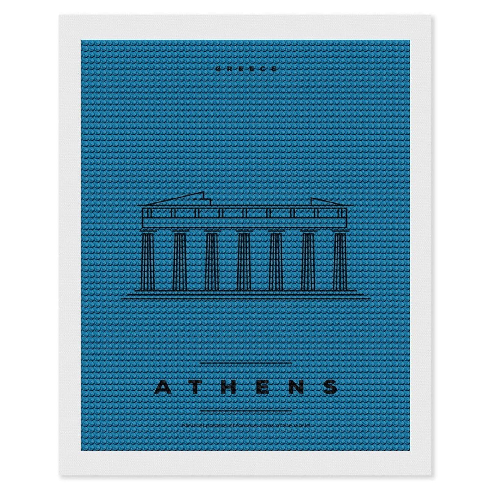 Junmoney Athens Greece(2) Diamond Painting Canvas Kit 16"x20", Adhesive Canvas, Living Room Decor, Farmhouse Decor, Winter Craft