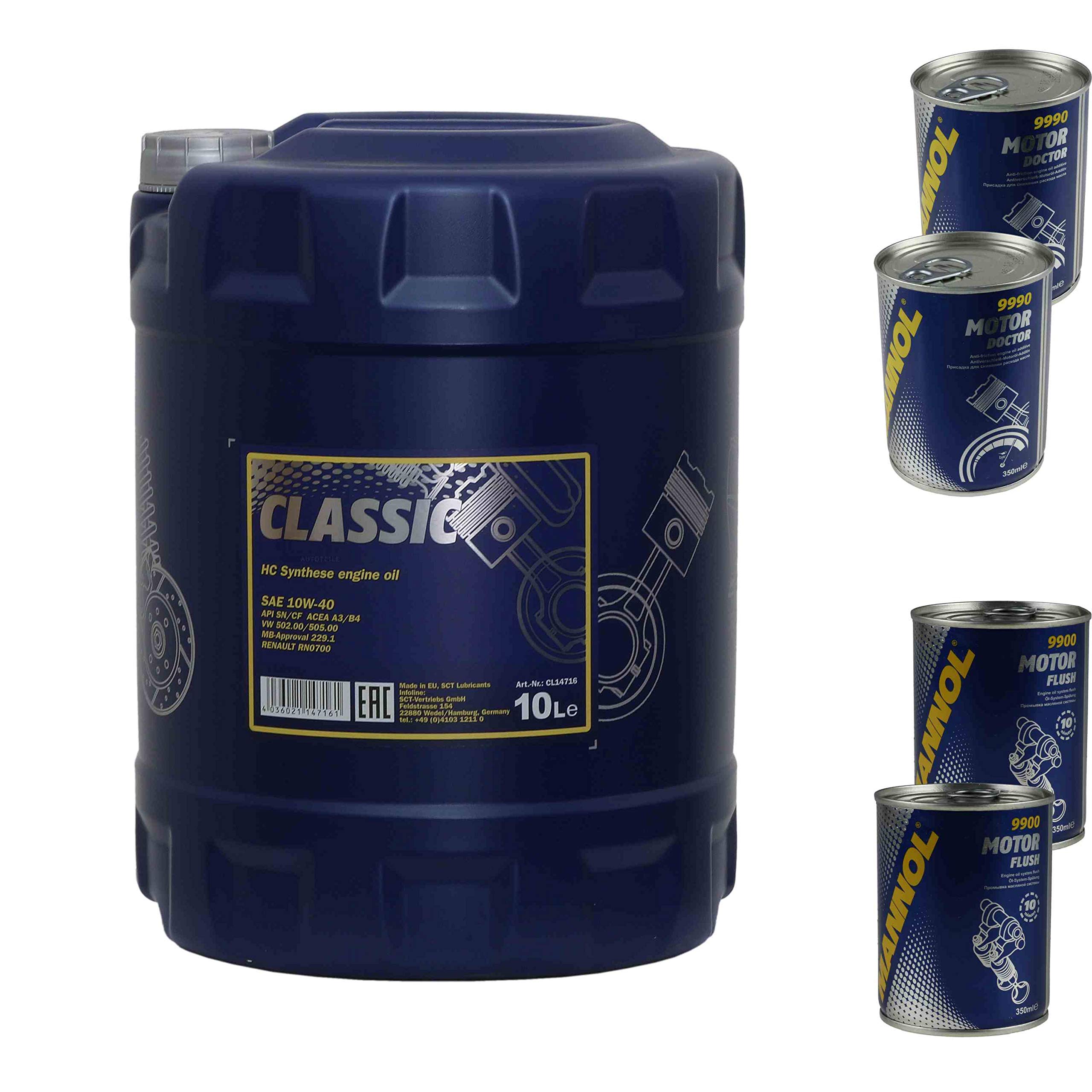 Mannol Classic 10W-40 - Aceite para motor (10 L, 2 unidades, motor Doctor+Motor Flush)