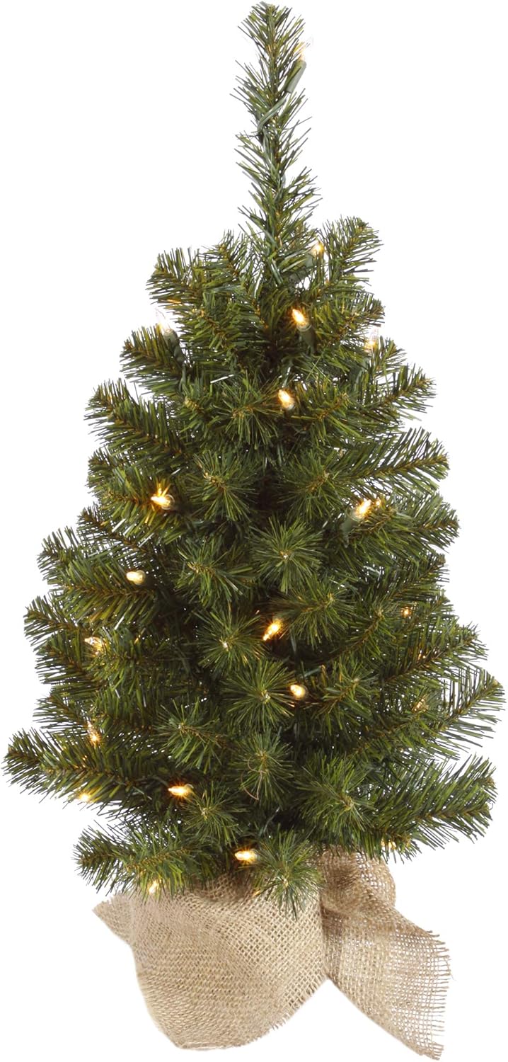 Vickerman 36" Felton Pine Artificial Christmas Tree, Unlit - Faux Pine Christmas Tree - Burlap Base - Seasonal Indoor Table Top Home Decor
