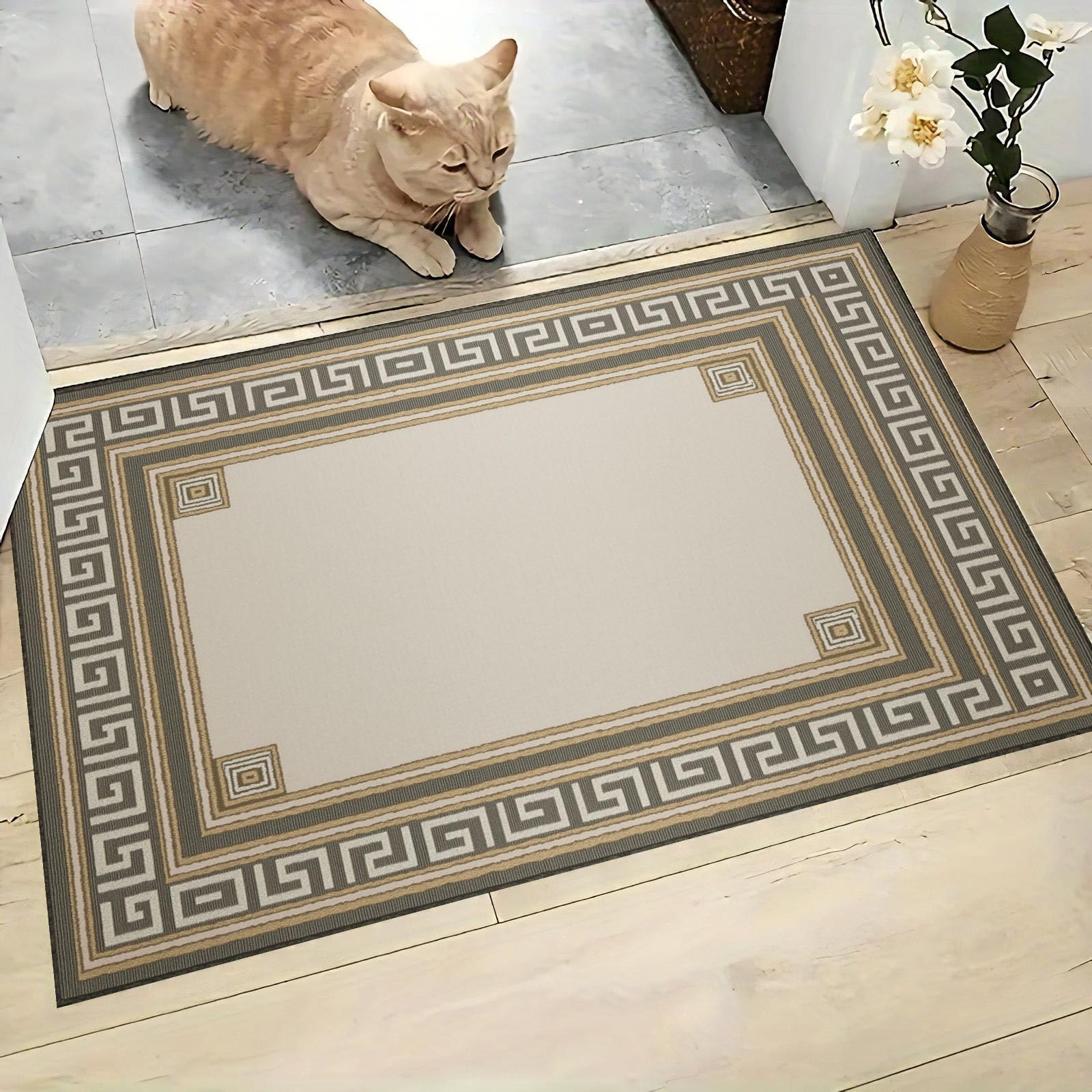 paillasson Bohème Classique - Tapis Robuste Classique À Motifs 80x120cm - Anti-dérapant Intérieur-Extérieur, Gris Olive