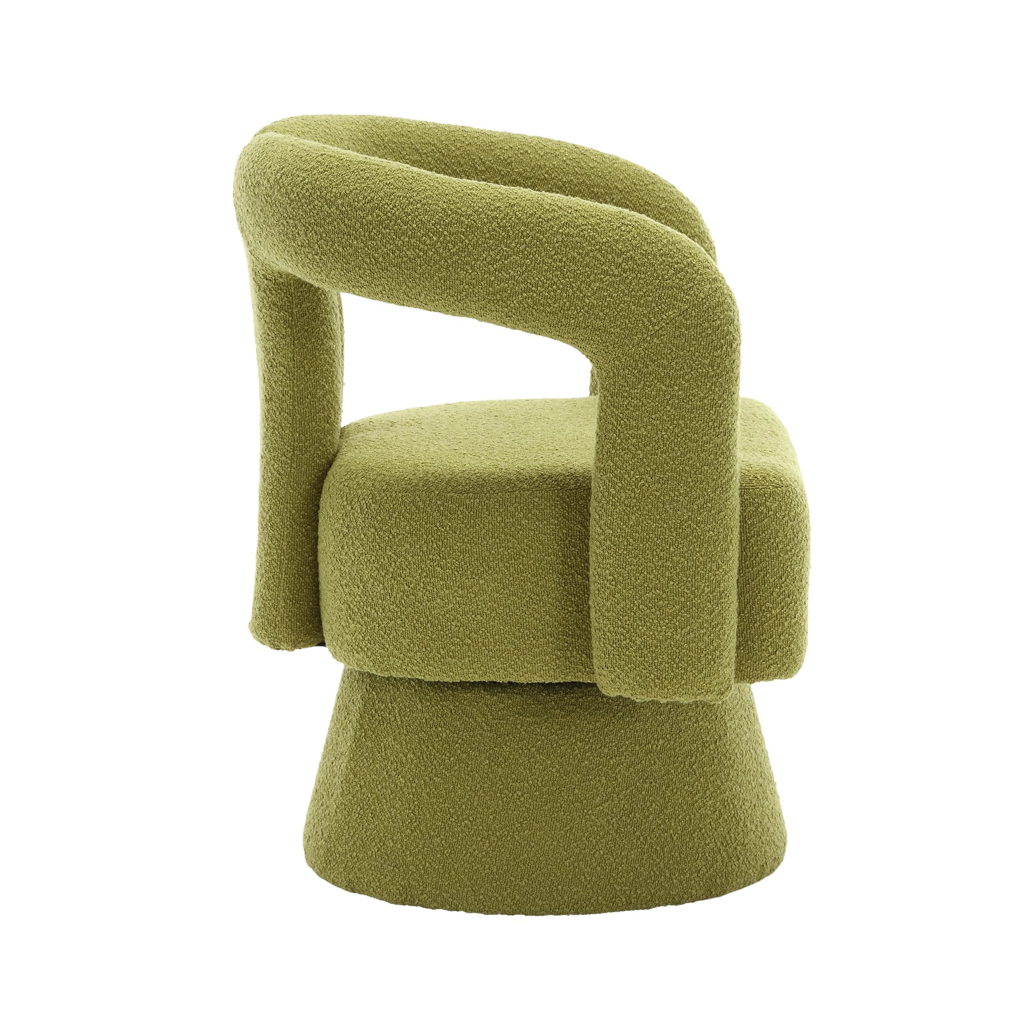 360 Grad Drehbare Kuschelfass-Akzentstühle, runde Sessel mit breiter Polsterung, Flauschiger Stoffsessel für Wohnzimmer, Schlafzimmer, Büro, Warteräume, Oliv