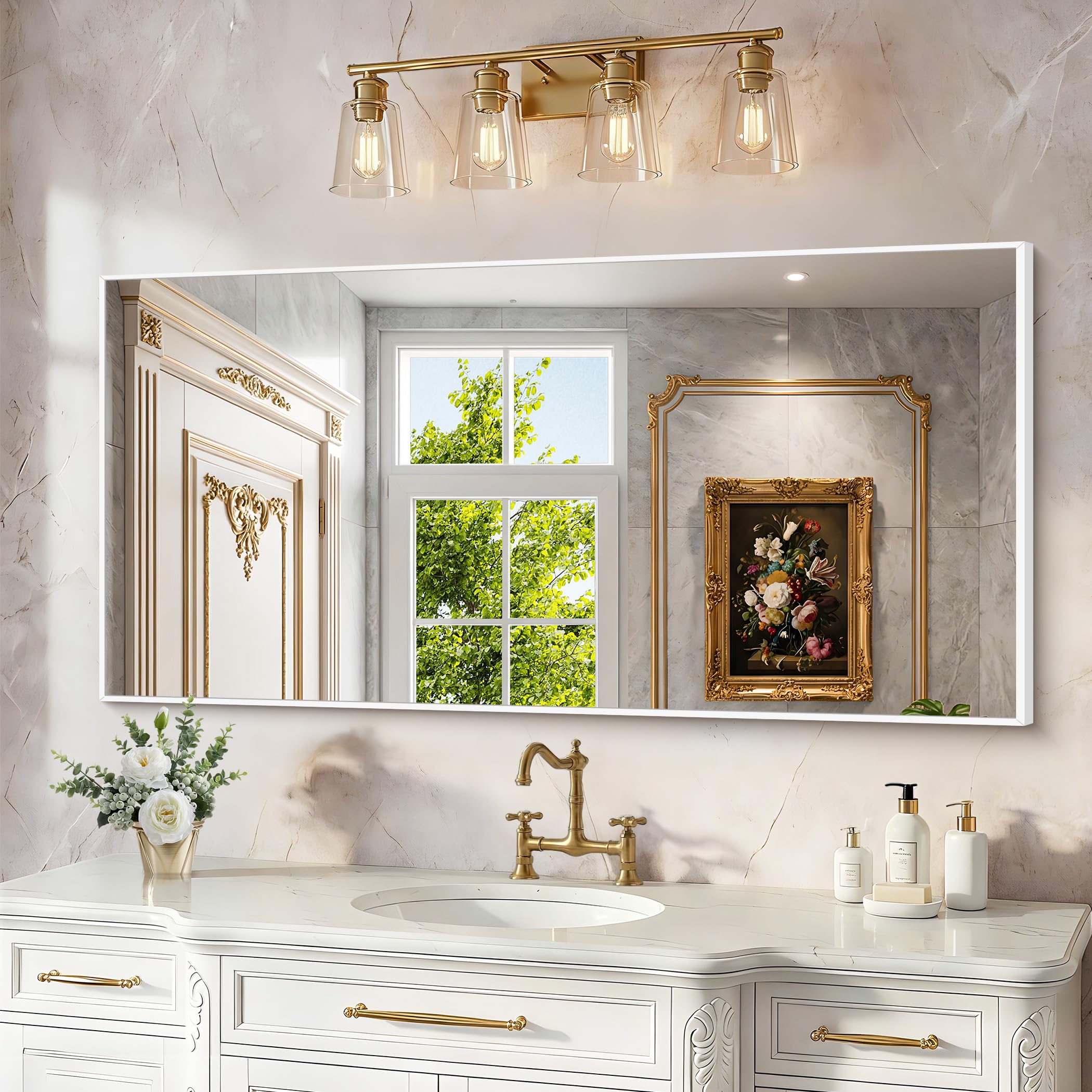 BONEWEI White 24 x 48 Rectangle Bathroom Mirror