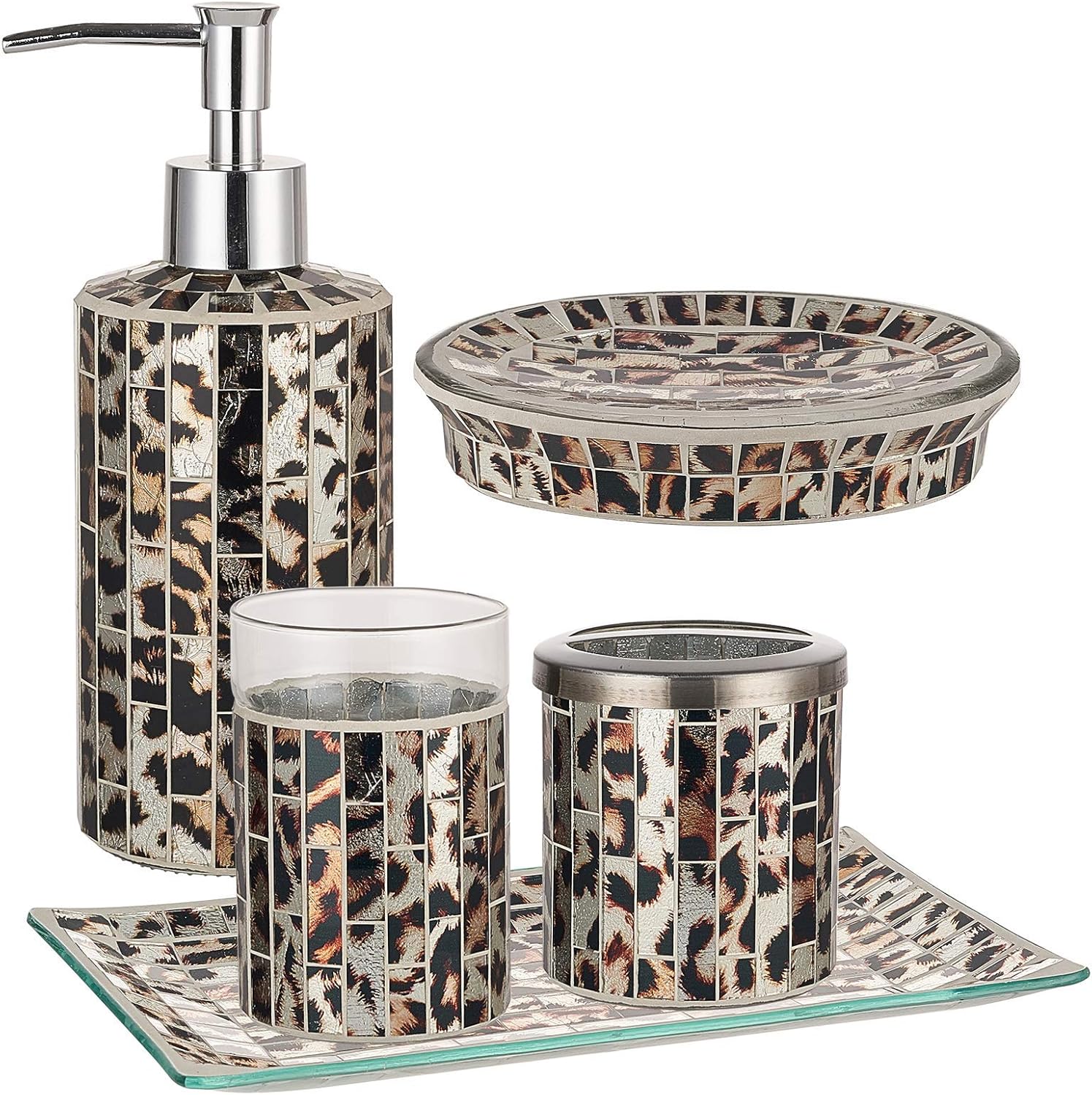 KMWARES Decorative Mosaic Glass Bathroom Accessories Set 5PCs