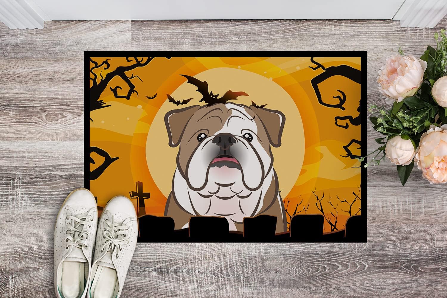 Caroline's Treasures BB1777MAT Halloween English Bulldog Doormat 18x27 Front Door Mat Indoor Outdoor Rugs for Entryway, Non Slip Washable Low Pile, 18H X 27W