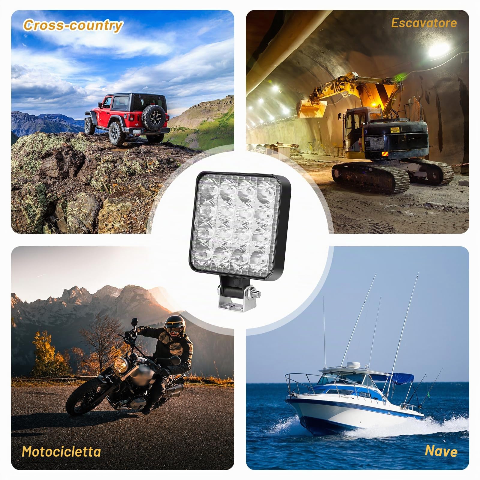 Sporgo 6 pezzi di fari da lavoro LED: fari LED quadrati 12V 48W, fari supplementari fuoristrada e retromarcia IP67 impermeabili per escavatori, trattori, cingolati, ATV, camion fuoristrada, luce