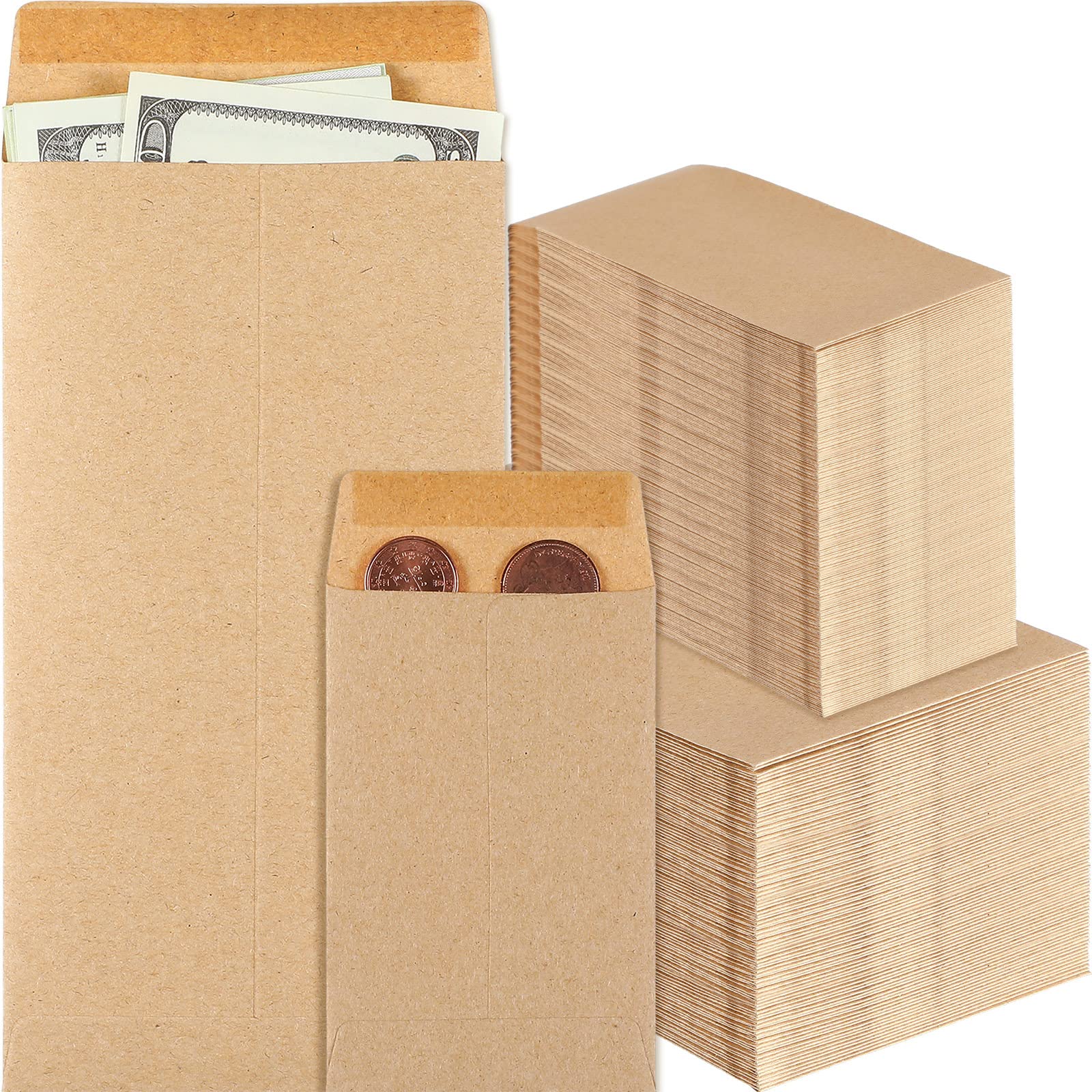 Photo 1 of 1200 Pack Large Money Envelopes for Cash and Kraft Small Coin Envelopes Self Adhesive Cash Envelopes for Saving Money Coin Budgeting Check Gifts Cards Small Items, 2 Size (2.25" x 3.5"/ 3.5" x 6.5")
