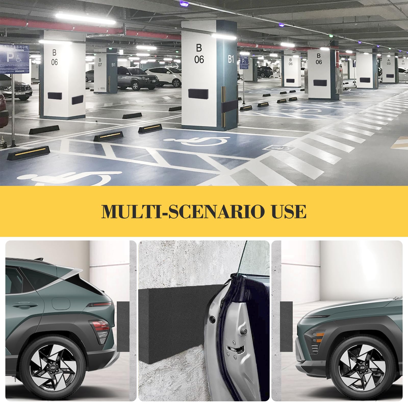 PUWOWYE Protezione della Parete del Garage, 4 Pezzi 30 x 10 x 3 cm Paracolpi Portiere Auto Impermeabile Ammortizzanti, Gommapiuma Adesiva, Paracolpi Garage da Muro per Porte Auto, Garage e Carport