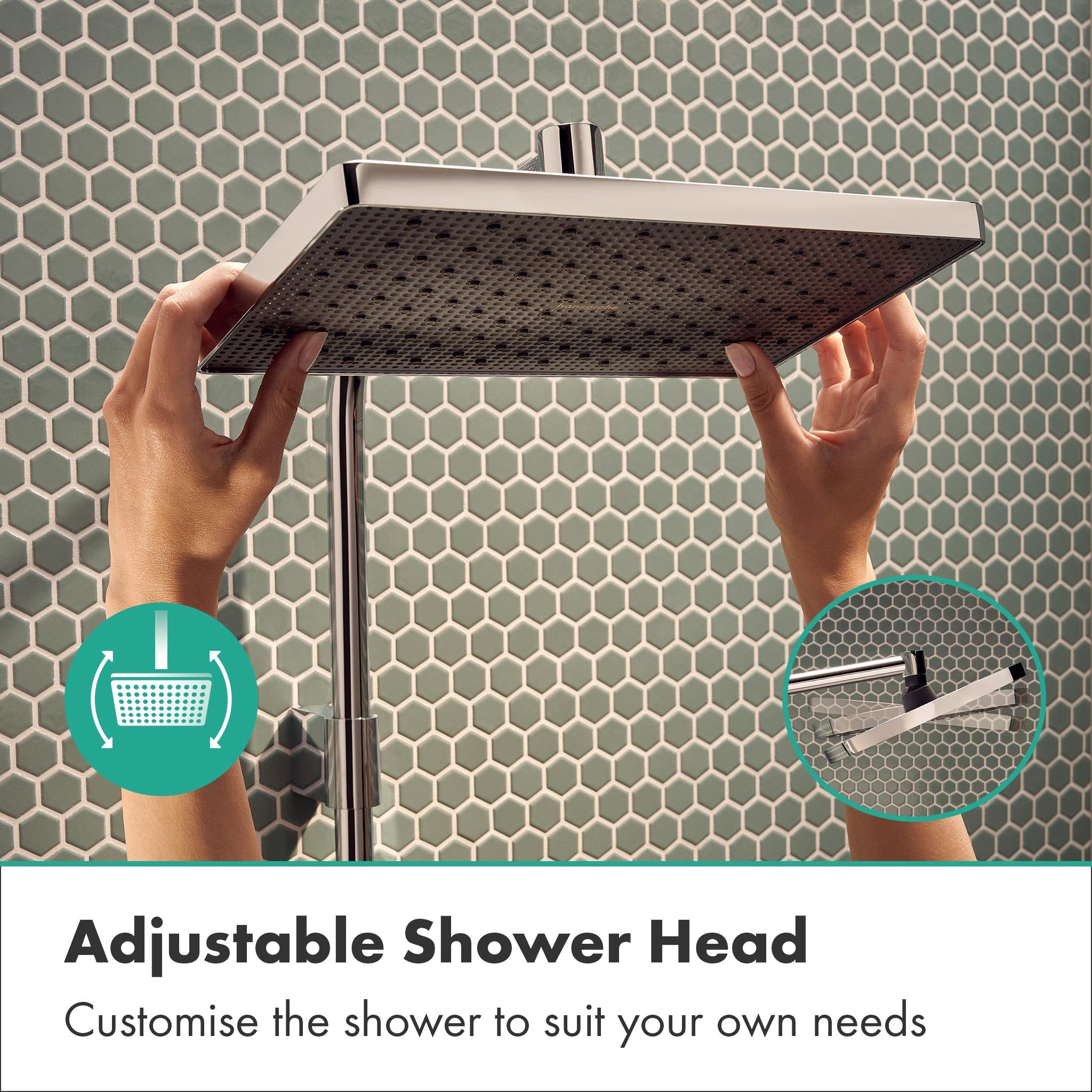 hansgrohe Activera Q - Zestaw prysznicowy oszczędzający wodę (EcoSmart) bez armatury, Deszczownica (290 x 180 mm), Główką prysznicowa, Wąż i Szyna, Chrom, 28757000