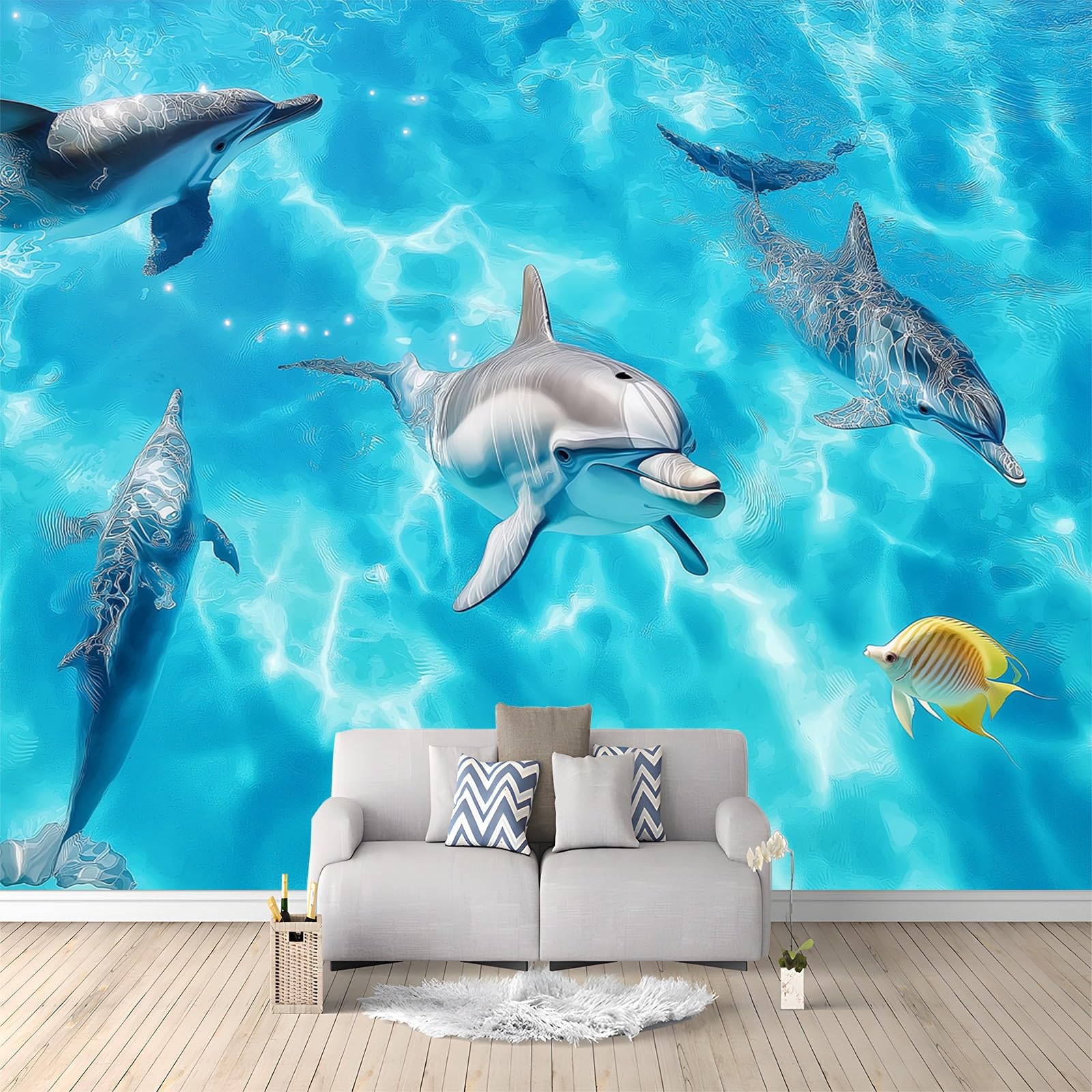 Photo Wallpaper Sea Animal Dolphin Blue 250x175 cm Non-Woven Murals Wall Papers, 3D Large Poster Mural Bedroom Living Room Sofa TV Backdrop Wall Murals Wallpaper