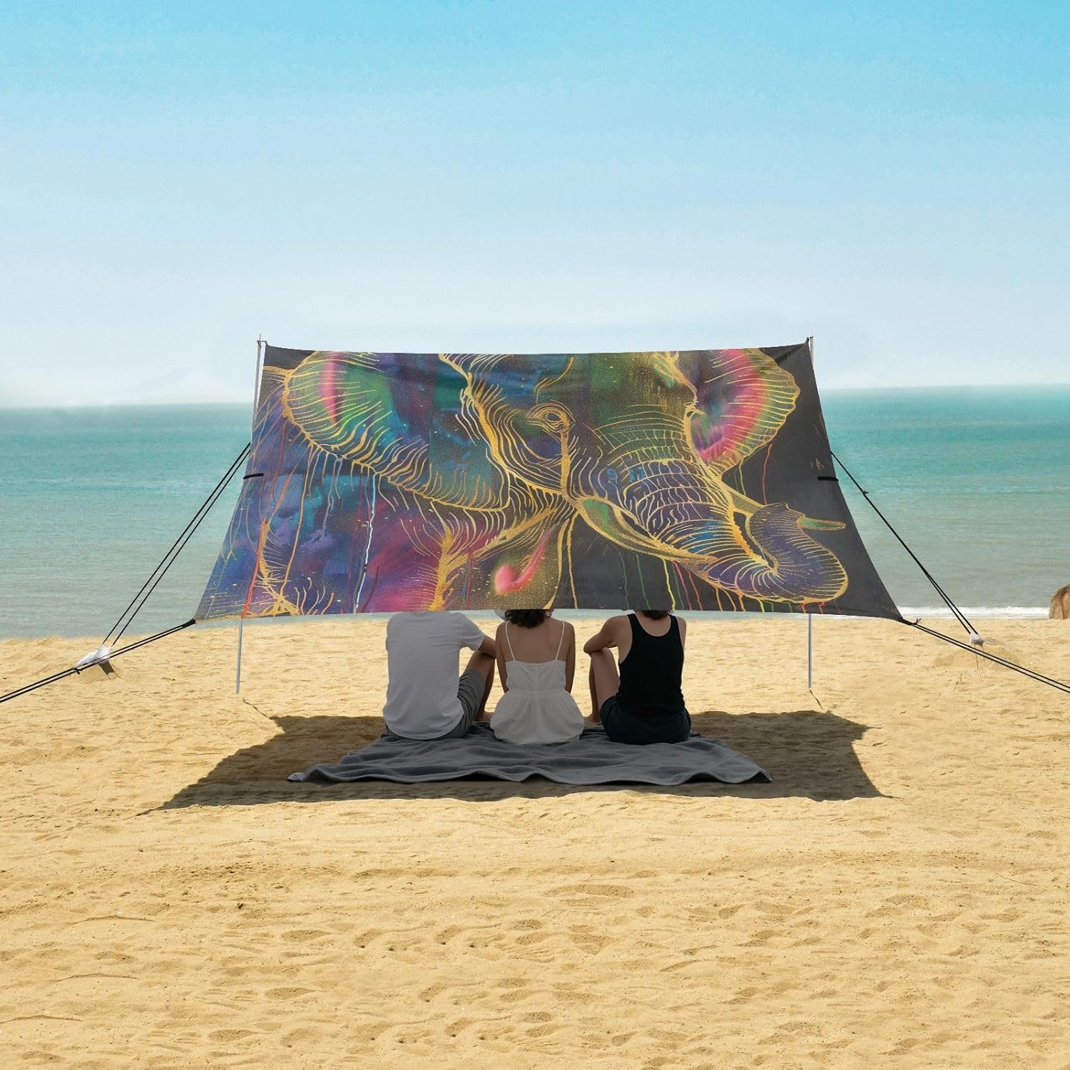 ALAZA Elephant Portrait Art Beach Tent Sun Shelter UPF50+ Protection Beach Shade Canopy w/ 4 Sandbags for Outdoor Camping, Fishing, Backyard Fun, Picnic, 10x9 ft
