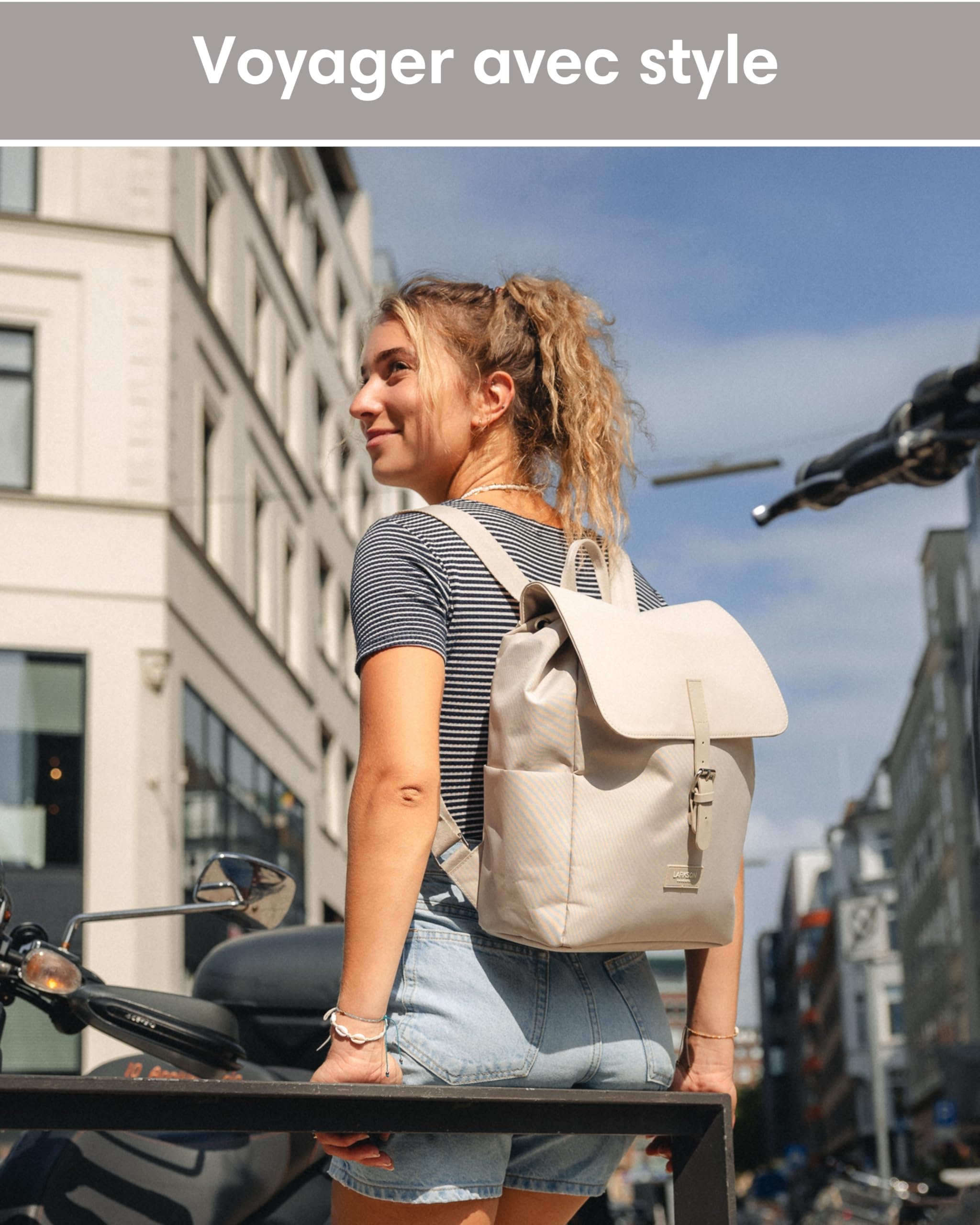 LARKSON Sac à Dos Femme Petit Bleu Multi - Ida - Sac pour l'Université, les Loisirs – Compartiment Rembourré pour Ordinateur Portable 13 Pouces - Hydrofuge