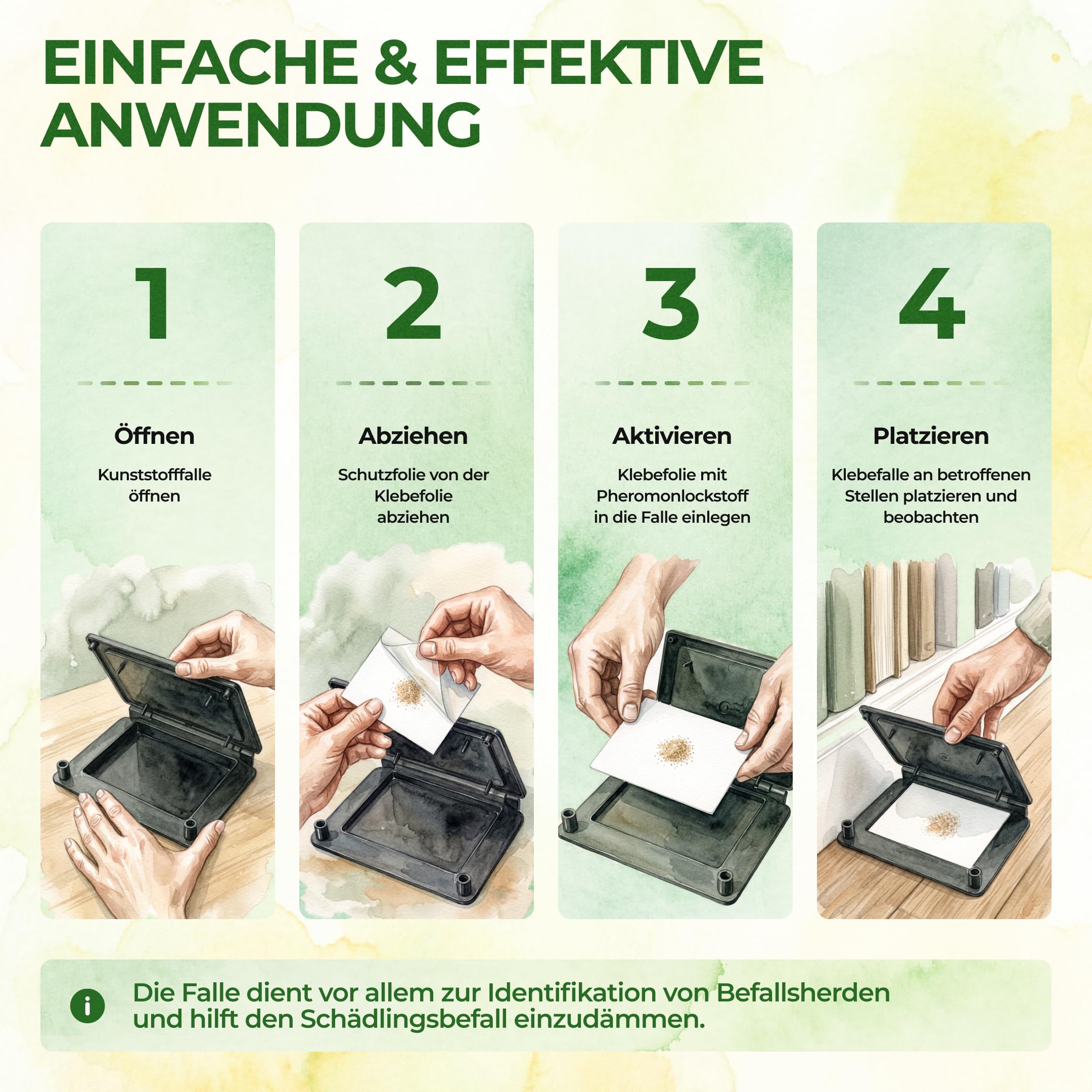 GREEN GUARDIA Wollkrautblütenkäfer Falle mit Pheromon-Lockstoff - 10x Fallen - umweltfreundlich Wollkrautblütenkäfer bekämpfen, Chemiefreie Pheromonfalle mit austauschbaren Klebeflächen,giftfrei