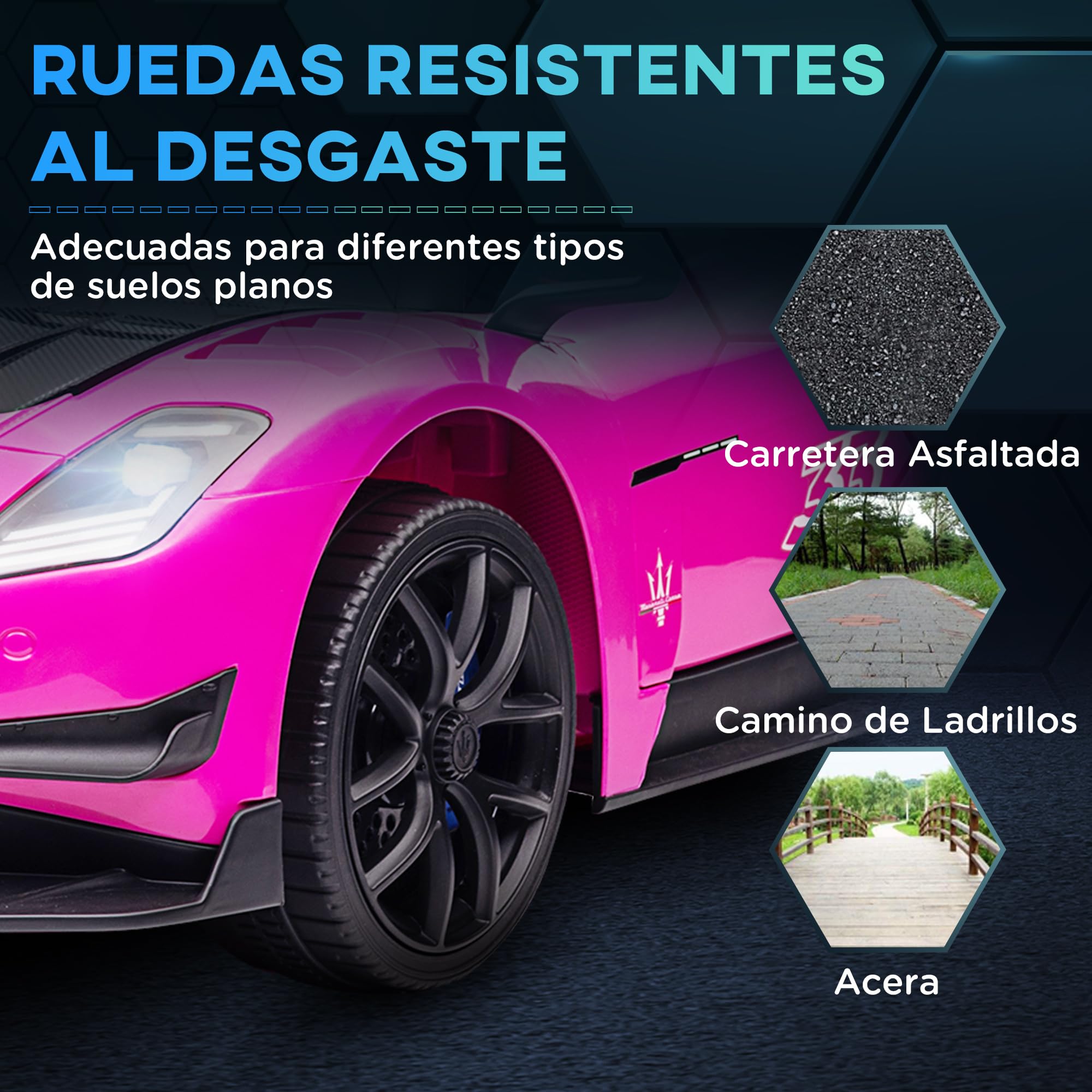 AIYAPLAY Maserati GT2 Coche Eléctrico para Niños 12V con Mando a Distancia Faros LED Rosa 115x60x45 cm