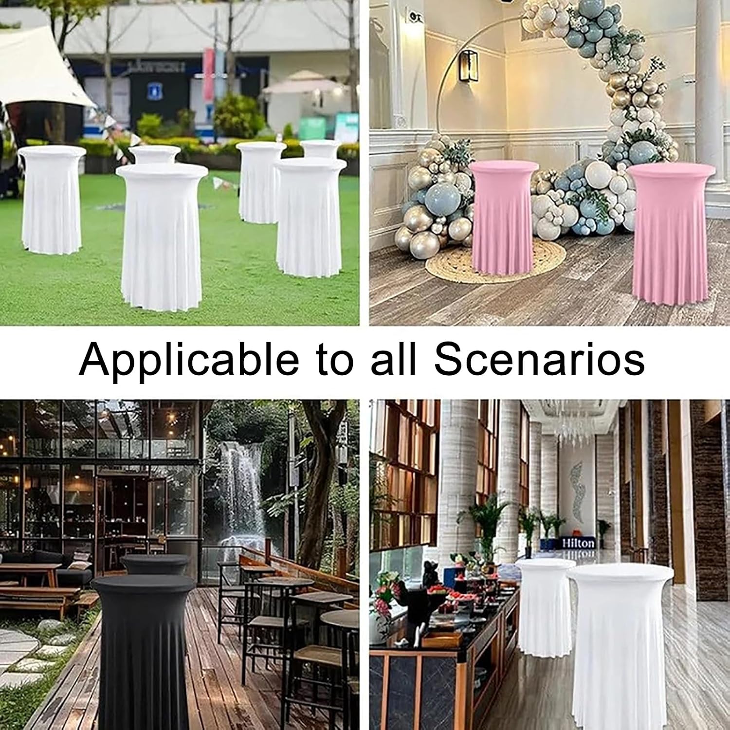 Cocktail Table Cloth Skirt, Casual Pull and Delicate Hems, Polyester Material Desk Skirts, for Pubs and Business Events(Black,80cm/31.4in)